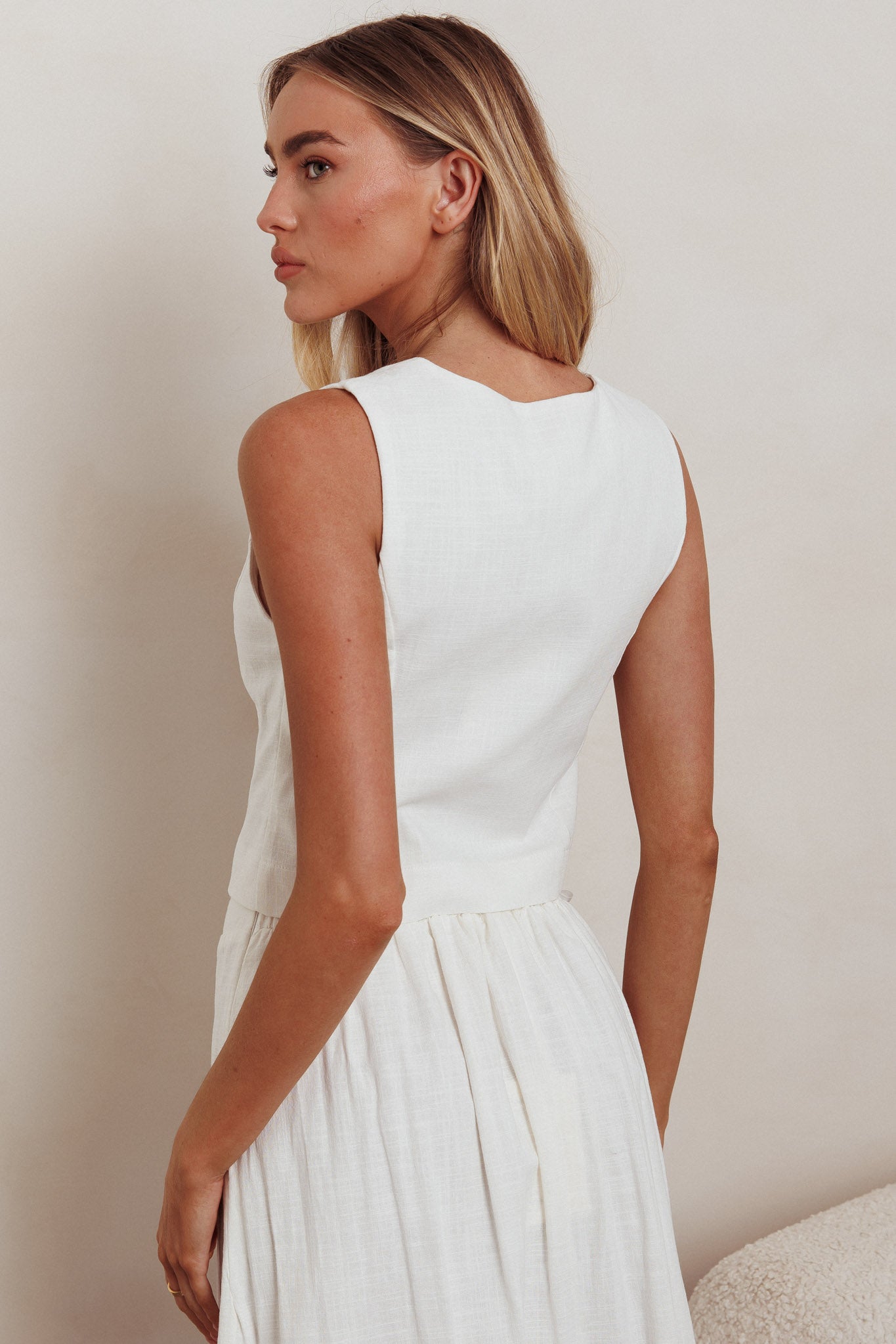 Payday Sleeveless Double Breasted Vest Top Off White– Selfie Leslie