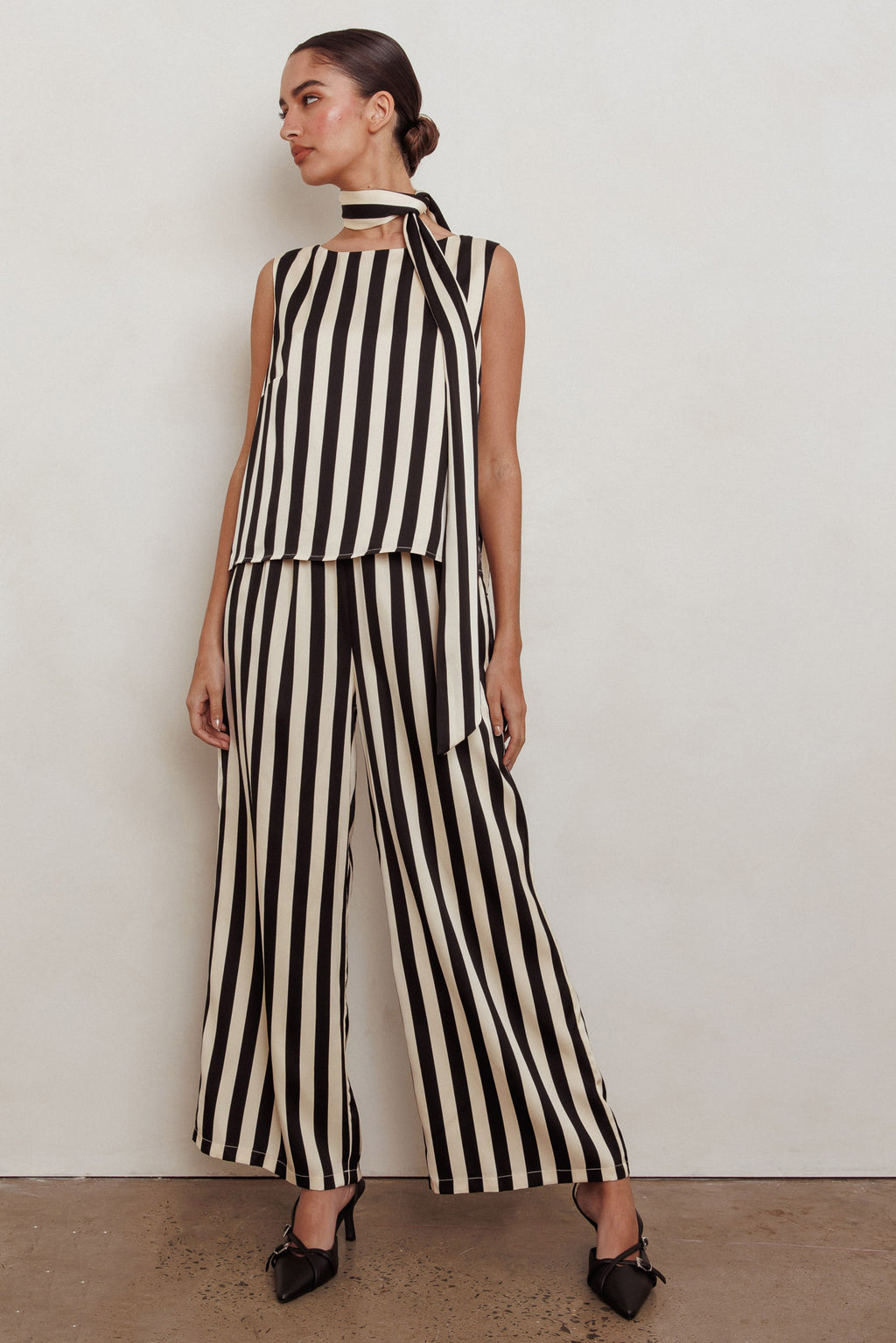 Love Galore Striped Wide Leg Pant Black/Beige by Selfie Leslie