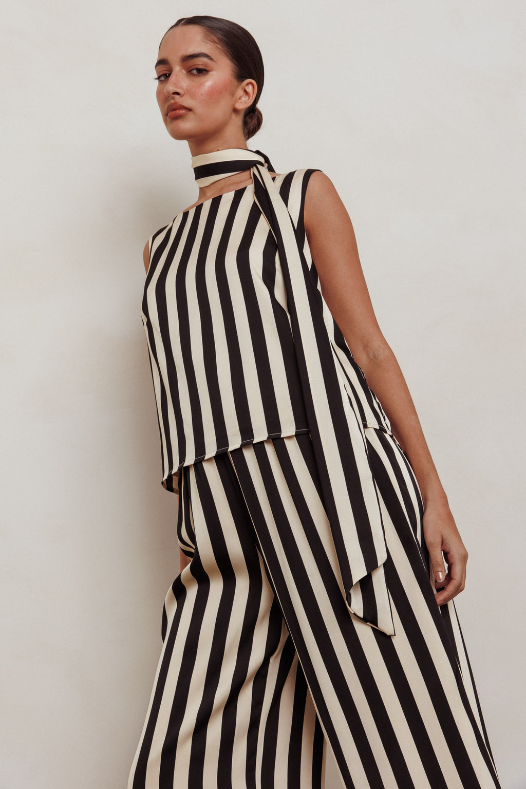 Love Galore Striped Sleeveless Top Black/Beige by Selfie Leslie
