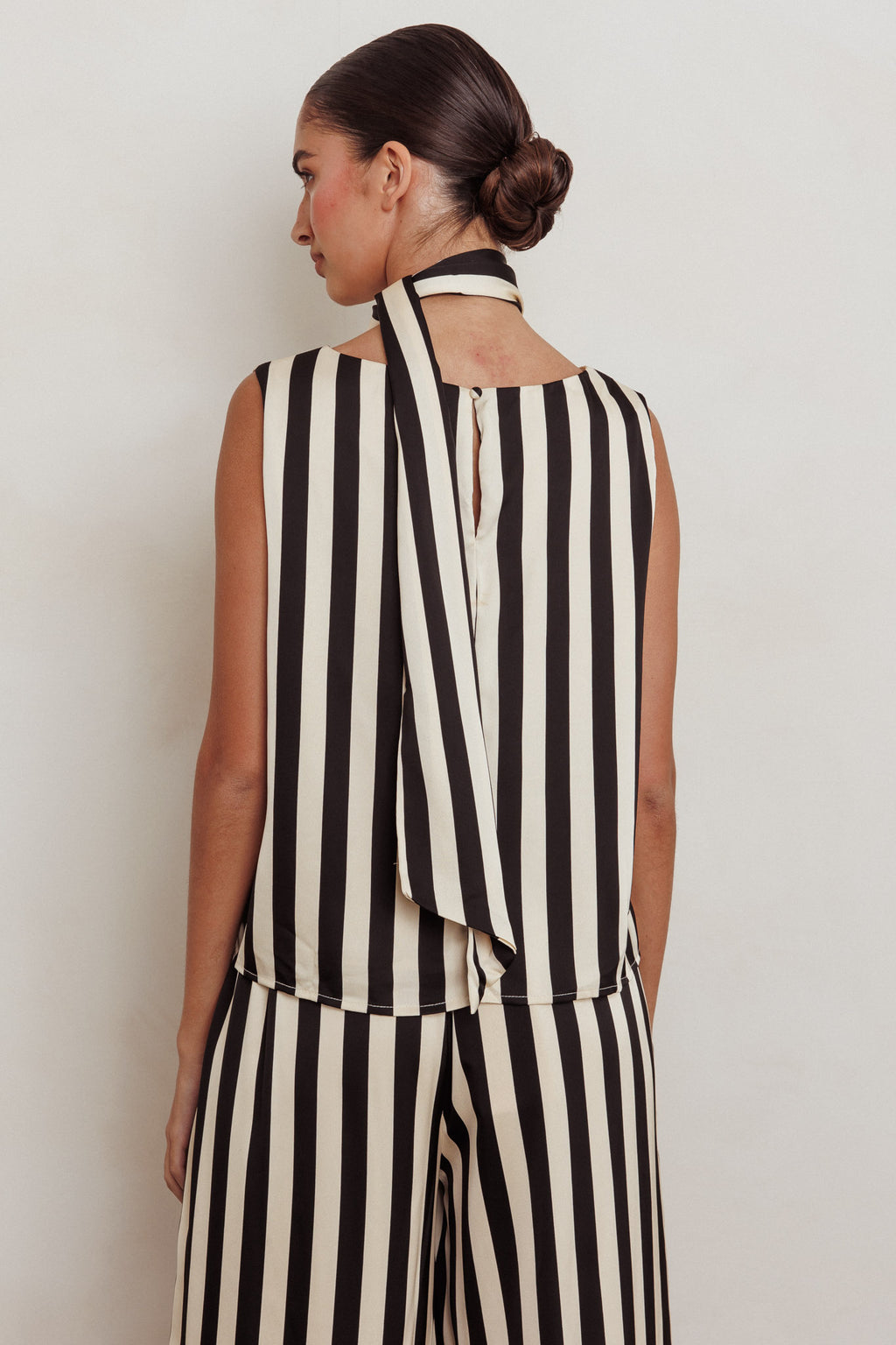 Love Galore Striped Sleeveless Top Black/Beige by Selfie Leslie