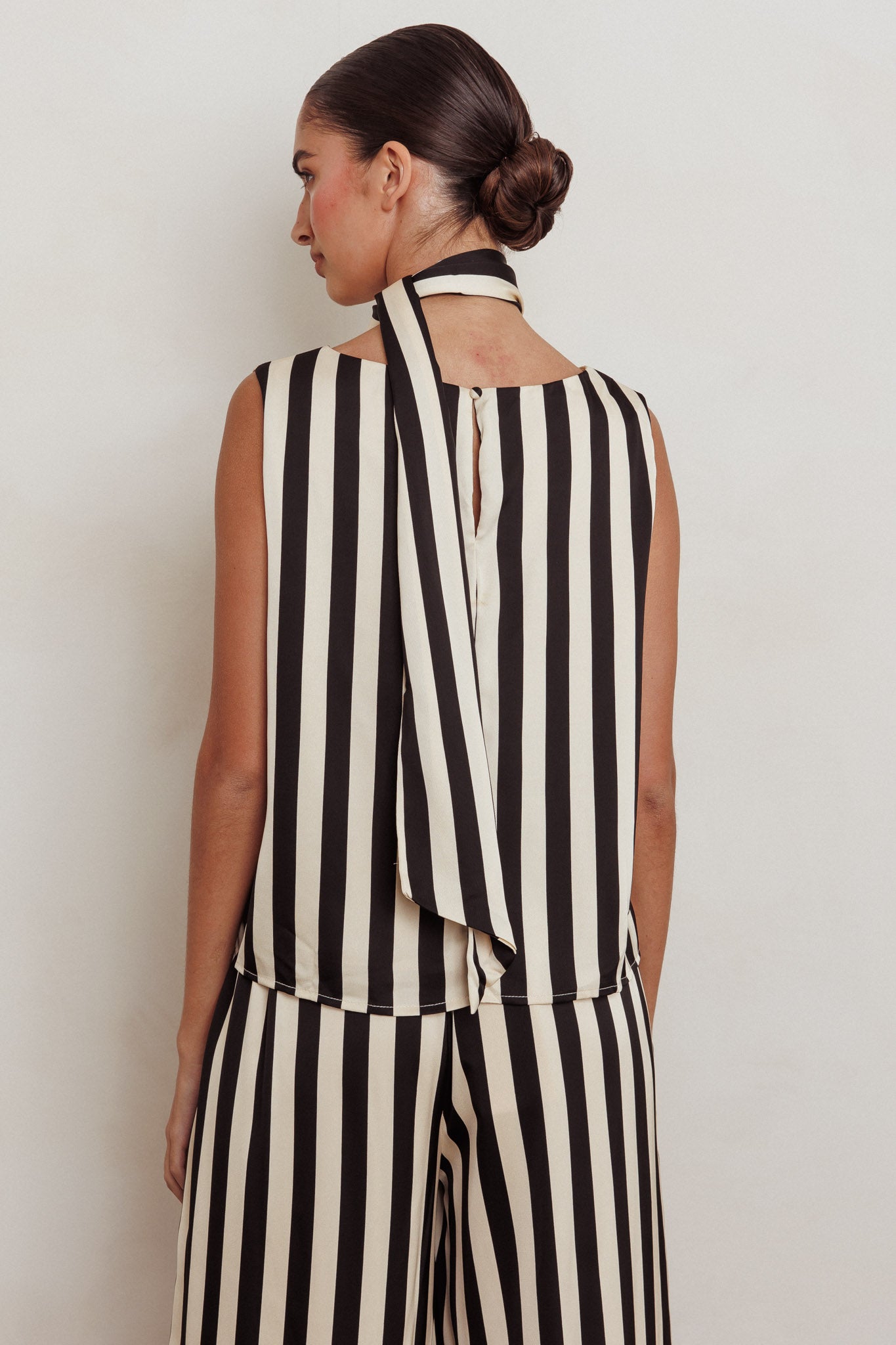 Love Galore Striped Sleeveless Top Black/Beige by Selfie Leslie