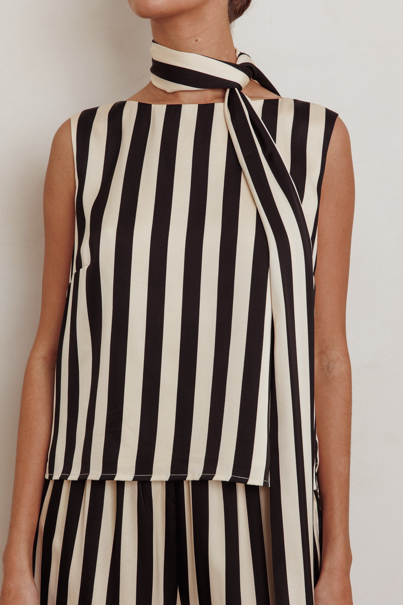 Love Galore Striped Sleeveless Top Black/Beige by Selfie Leslie