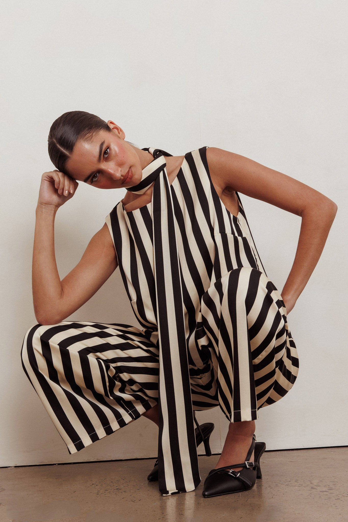 Love Galore Striped Sleeveless Top Black/Beige by Selfie Leslie