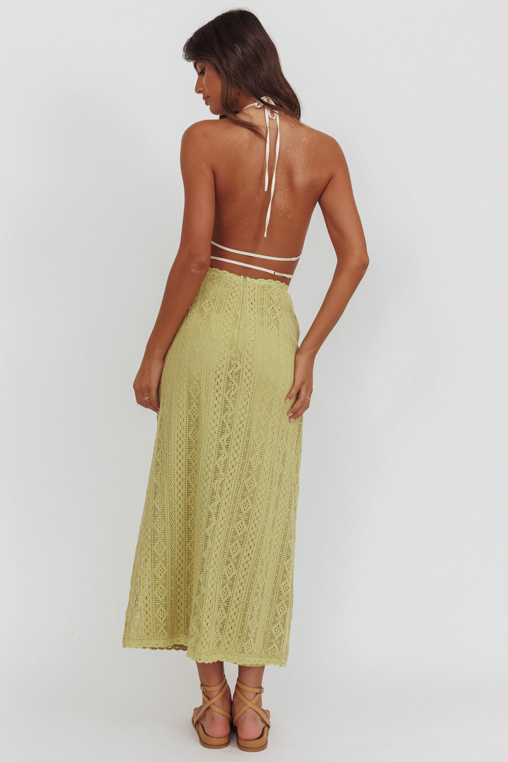 Days Away Crochet Lace Maxi Skirt Moss by Selfie Leslie