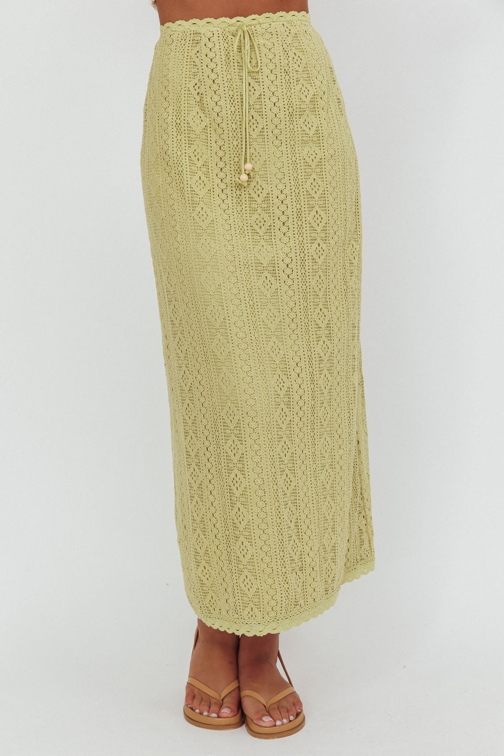 Days Away Crochet Lace Maxi Skirt Moss by Selfie Leslie
