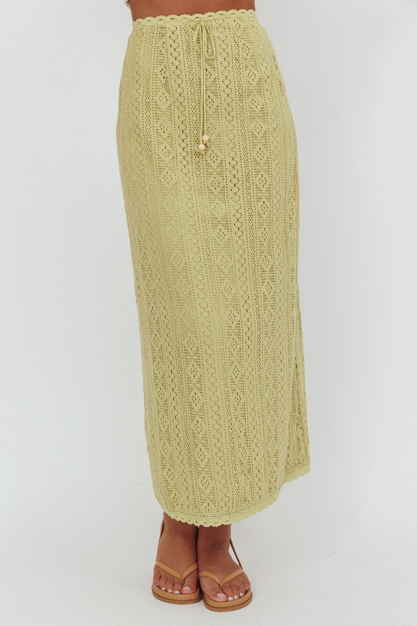 Days Away Crochet Lace Maxi Skirt Moss by Selfie Leslie