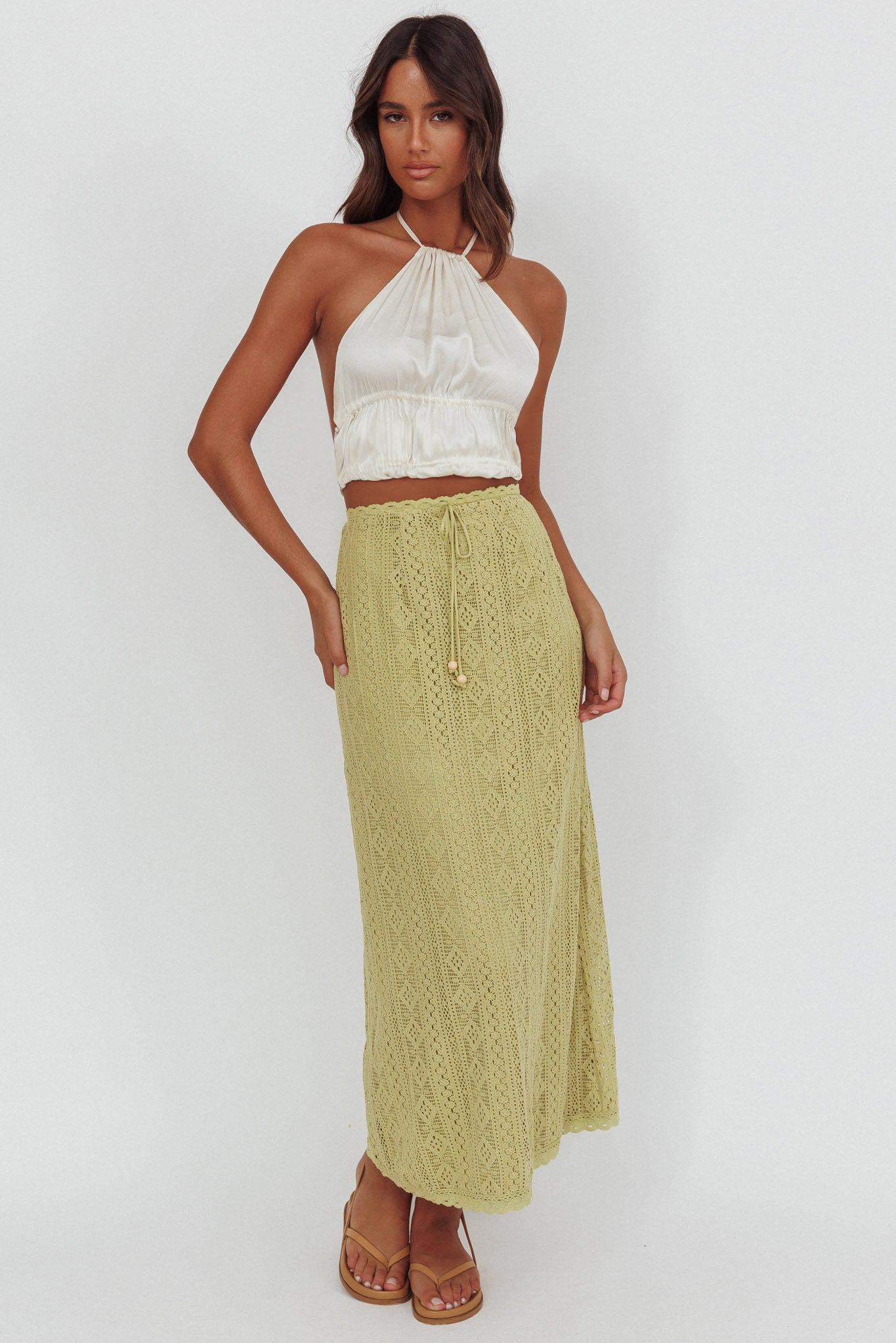Days Away Crochet Lace Maxi Skirt Moss by Selfie Leslie