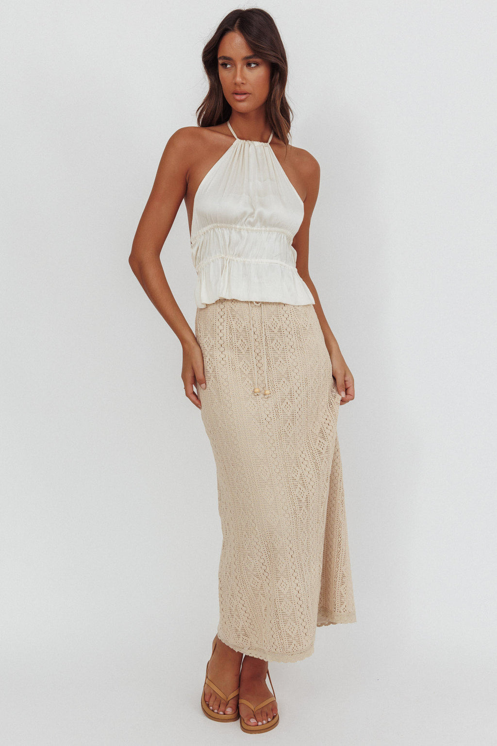 Days Away Crochet Lace Maxi Skirt Sand by Selfie Leslie