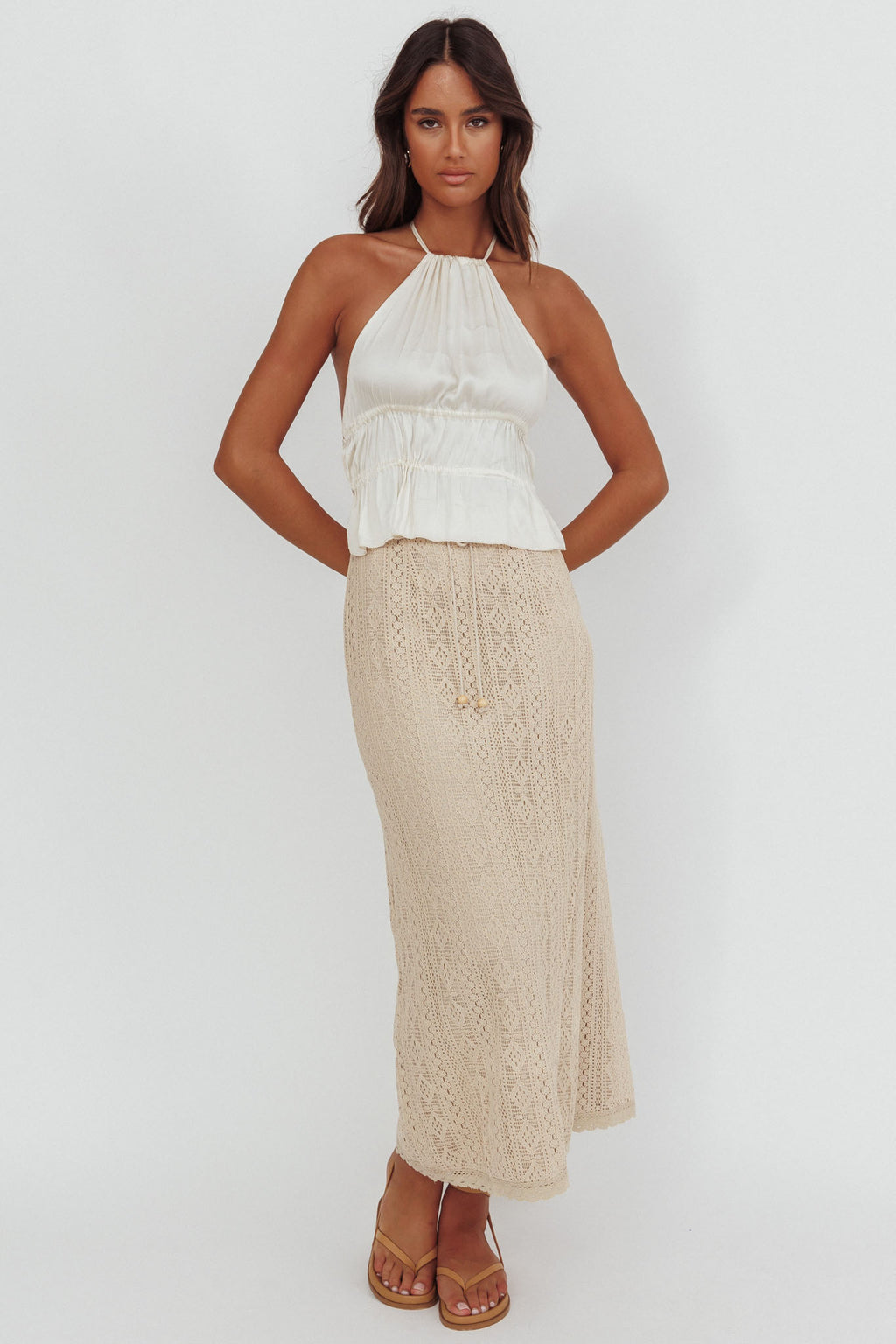 Days Away Crochet Lace Maxi Skirt Sand by Selfie Leslie