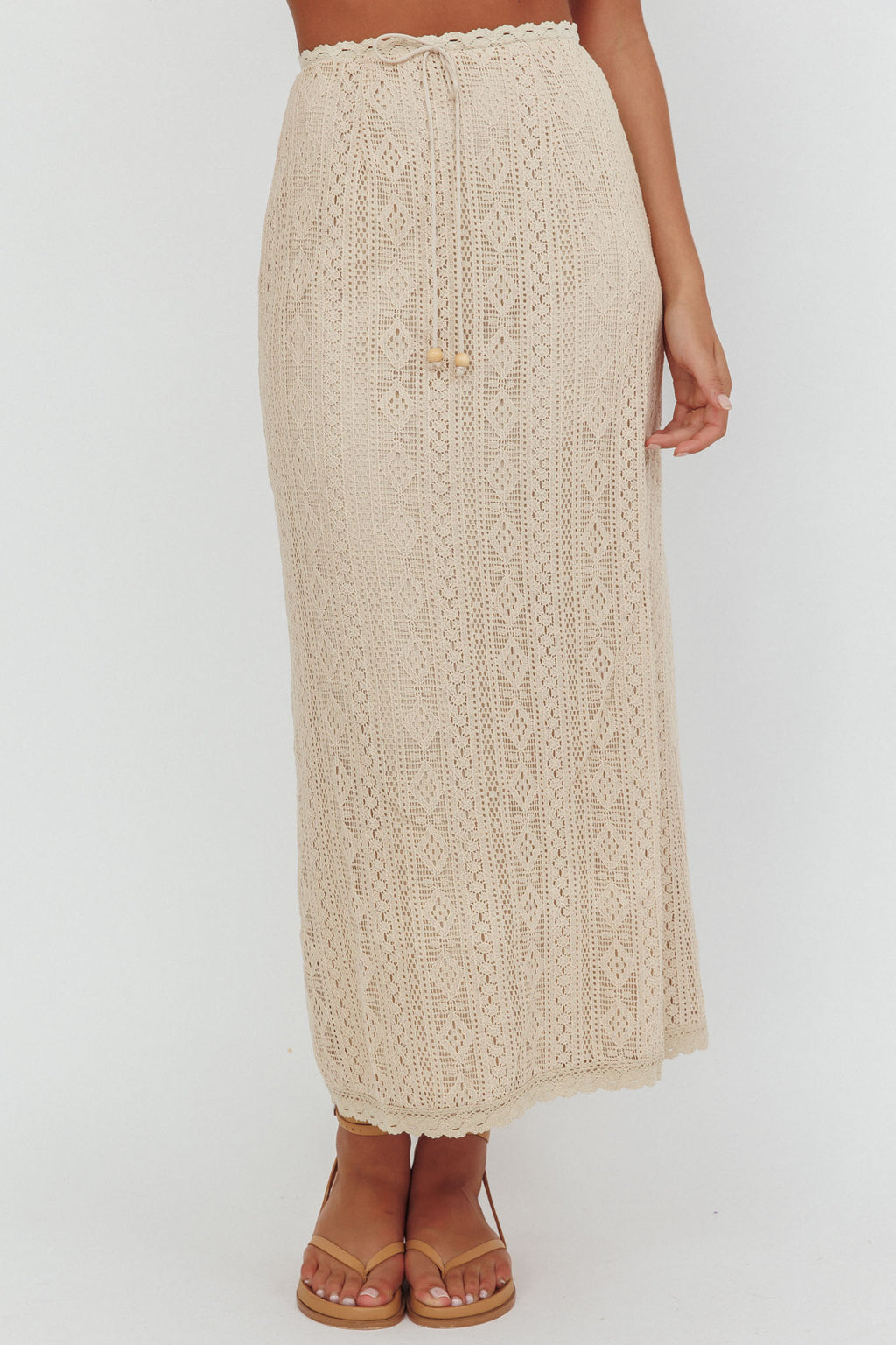 Days Away Crochet Lace Maxi Skirt Sand by Selfie Leslie