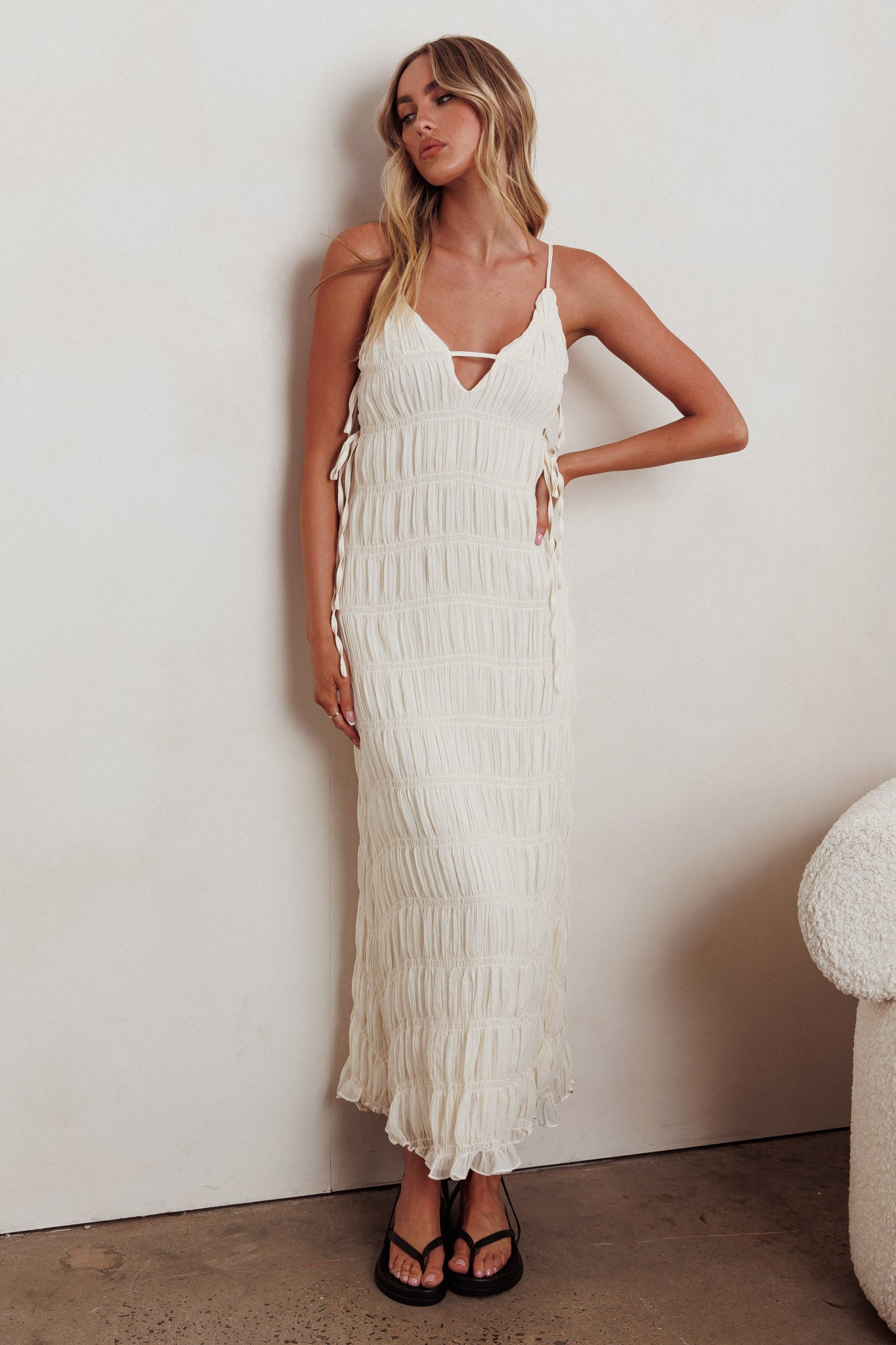 One To Watch Side Tie Maxi Dress Oat by Selfie Leslie