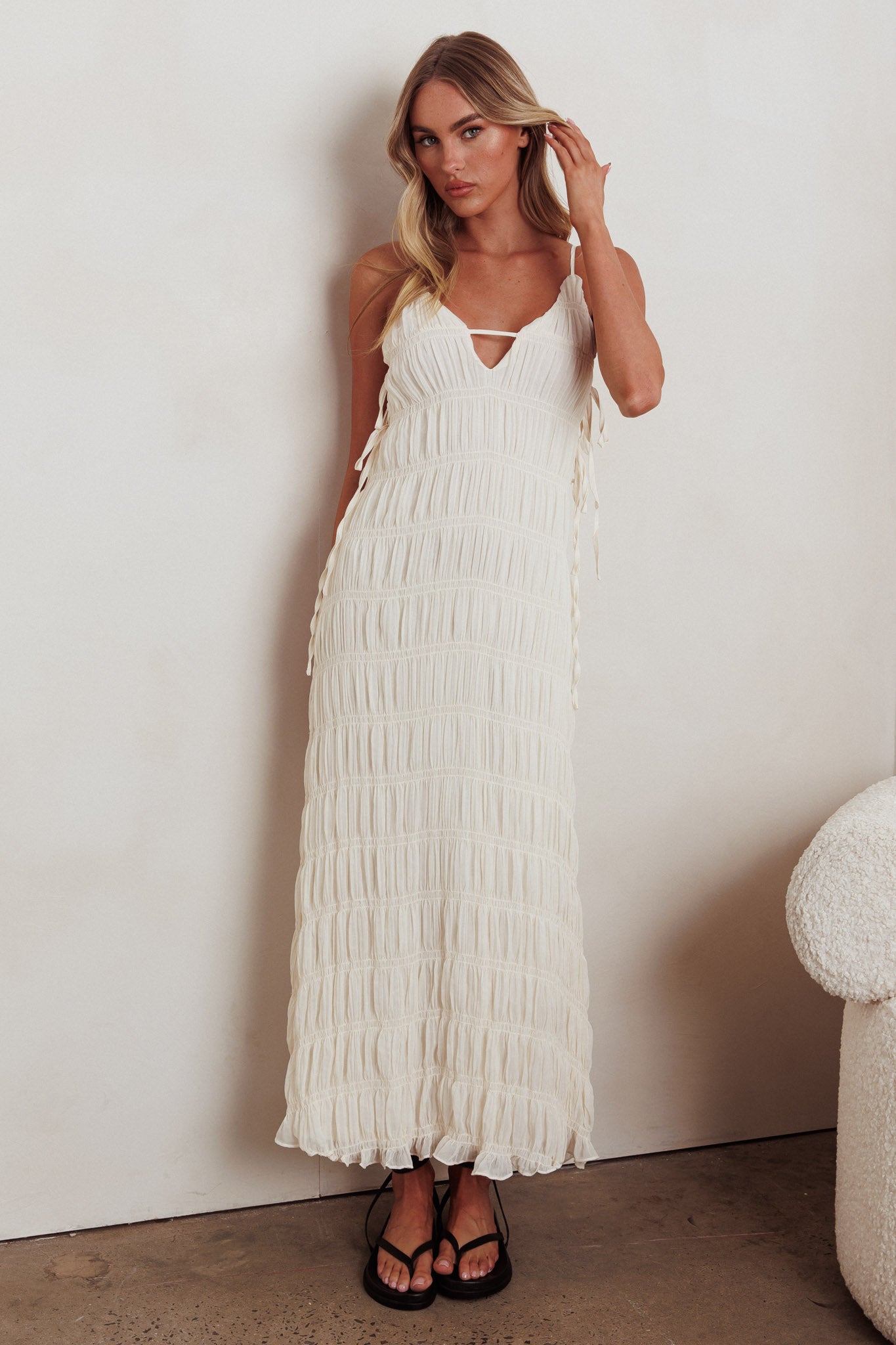 One To Watch Side Tie Maxi Dress Oat by Selfie Leslie