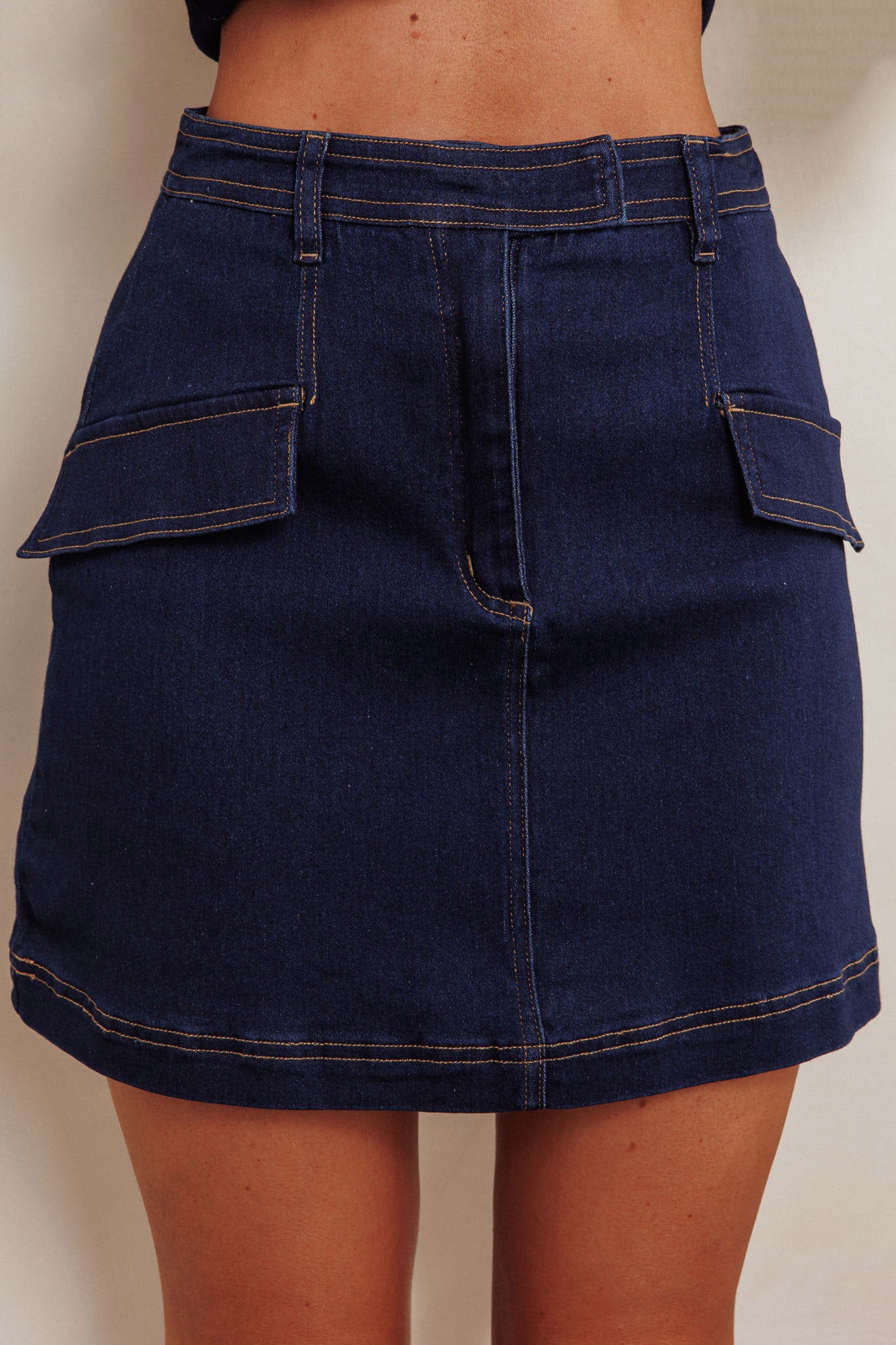 Caught Out Faux Pocket Mini Skirt Dark Denim by Selfie Leslie