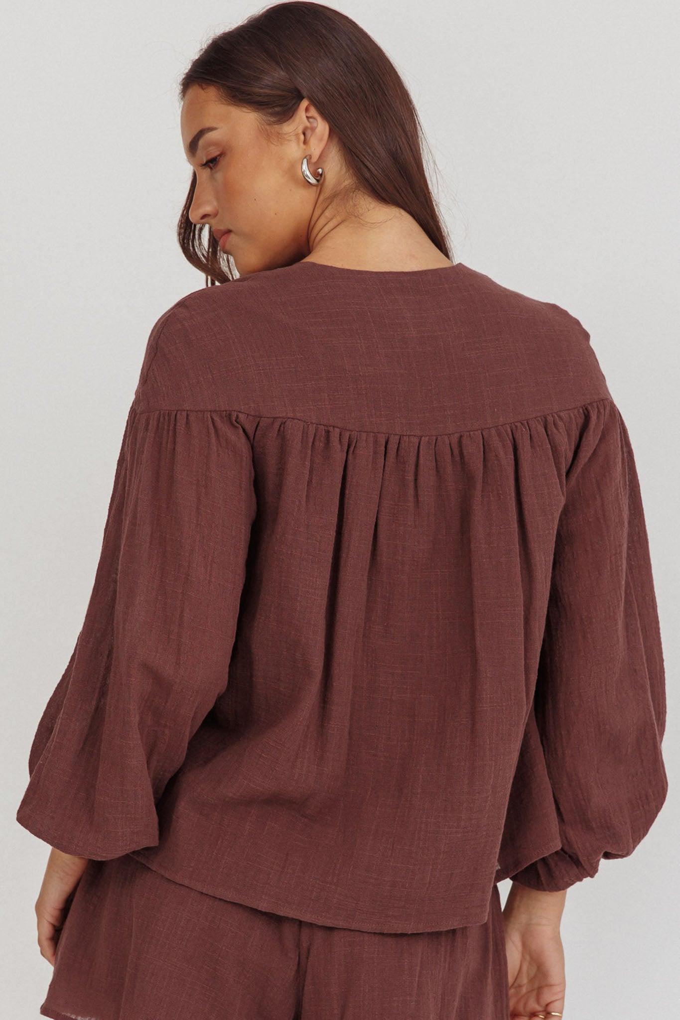 Salty Sea Tie Front Blouse Top Chocolate by Selfie Leslie