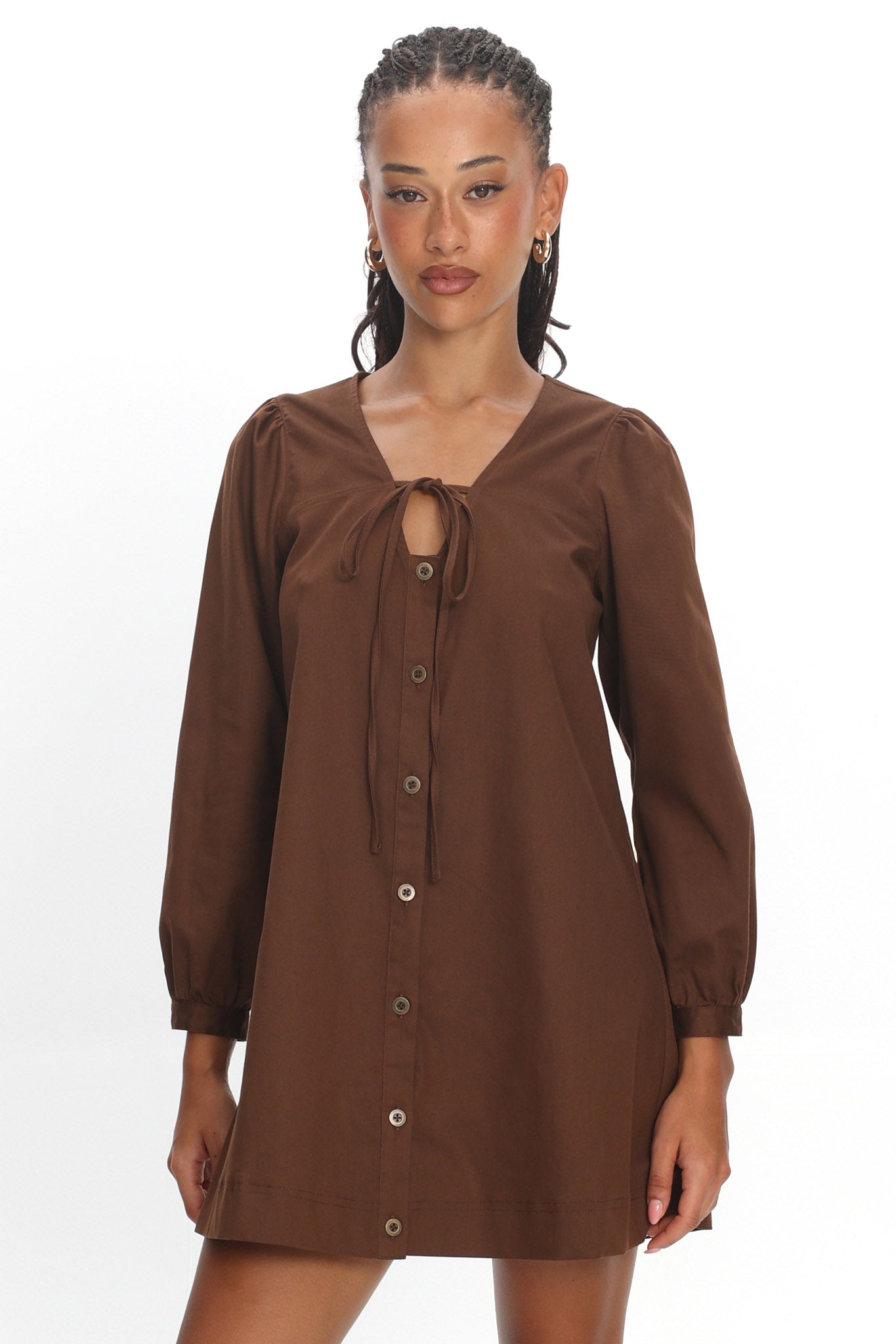 Westlyn Tie Front Mini Dress Chocolate | Selfie Leslie