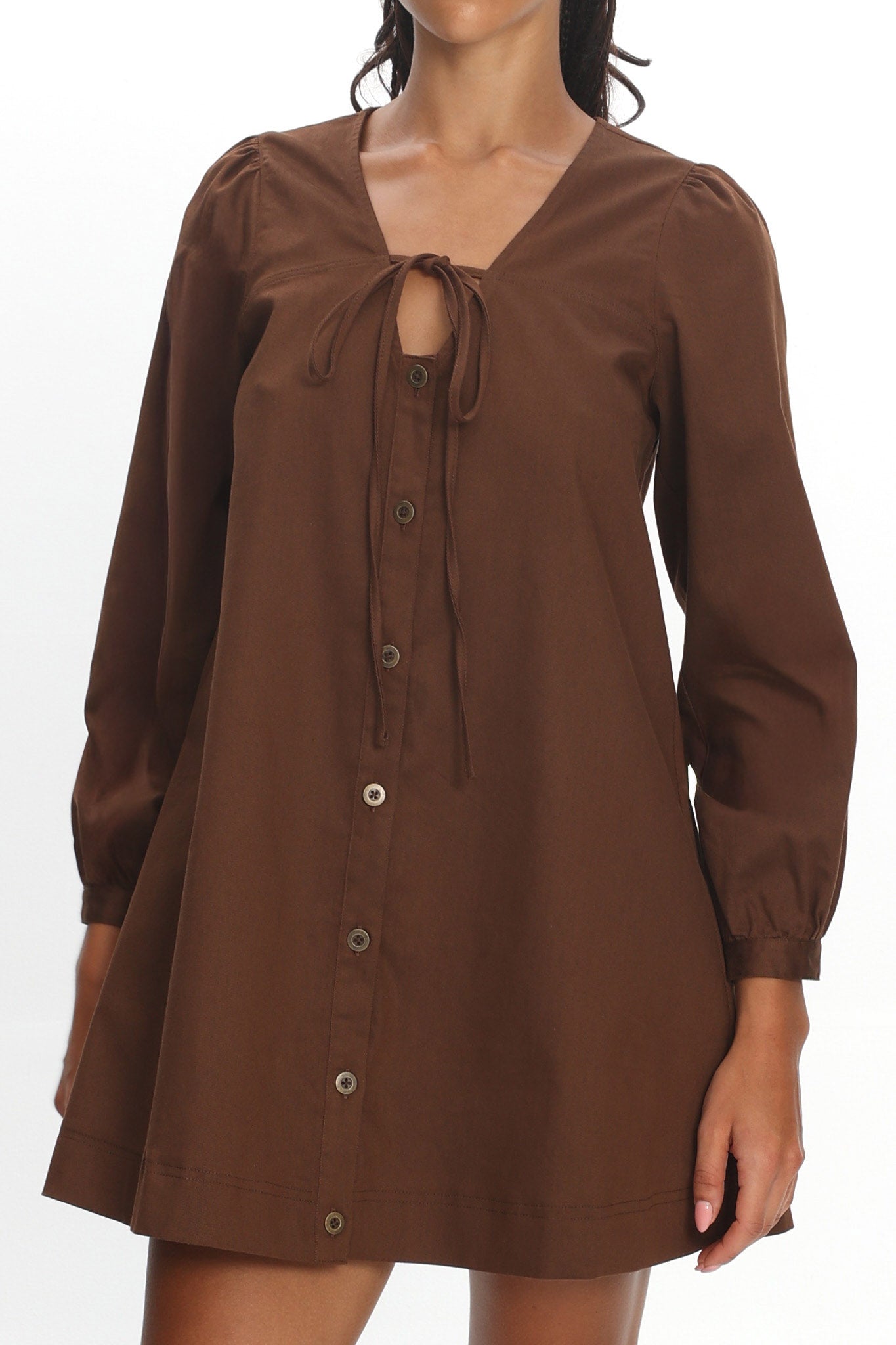 Westlyn Tie Front Mini Dress Chocolate