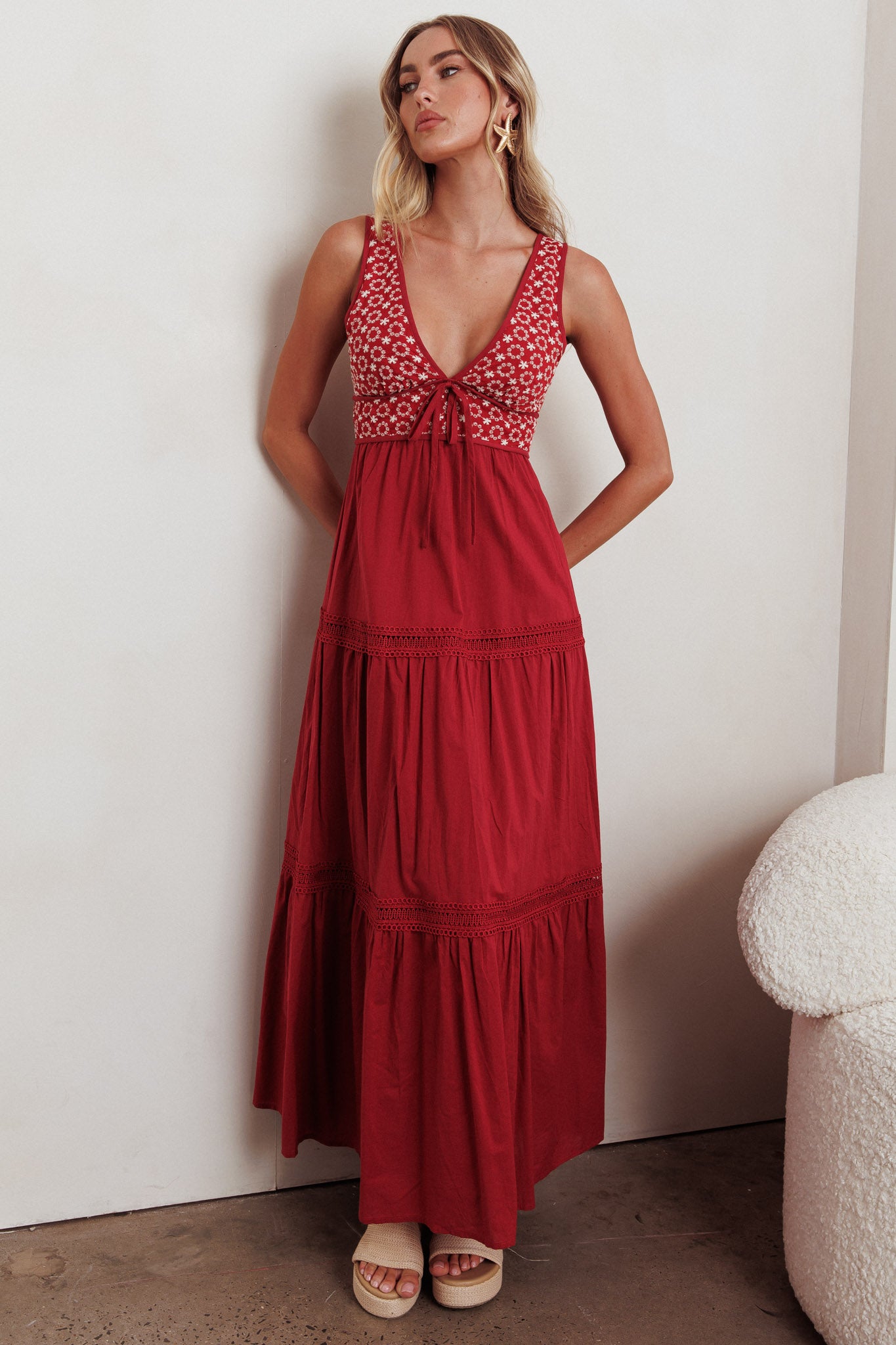 Joycelin V-Neck Eyelet Maxi Dress Blue