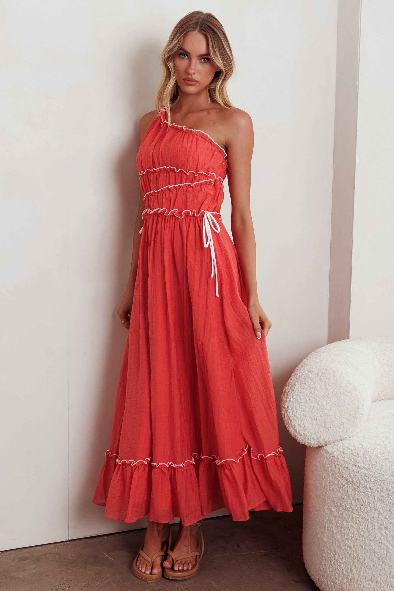 Ballad One-Shoulder Maxi Dress Coral by Selfie Leslie