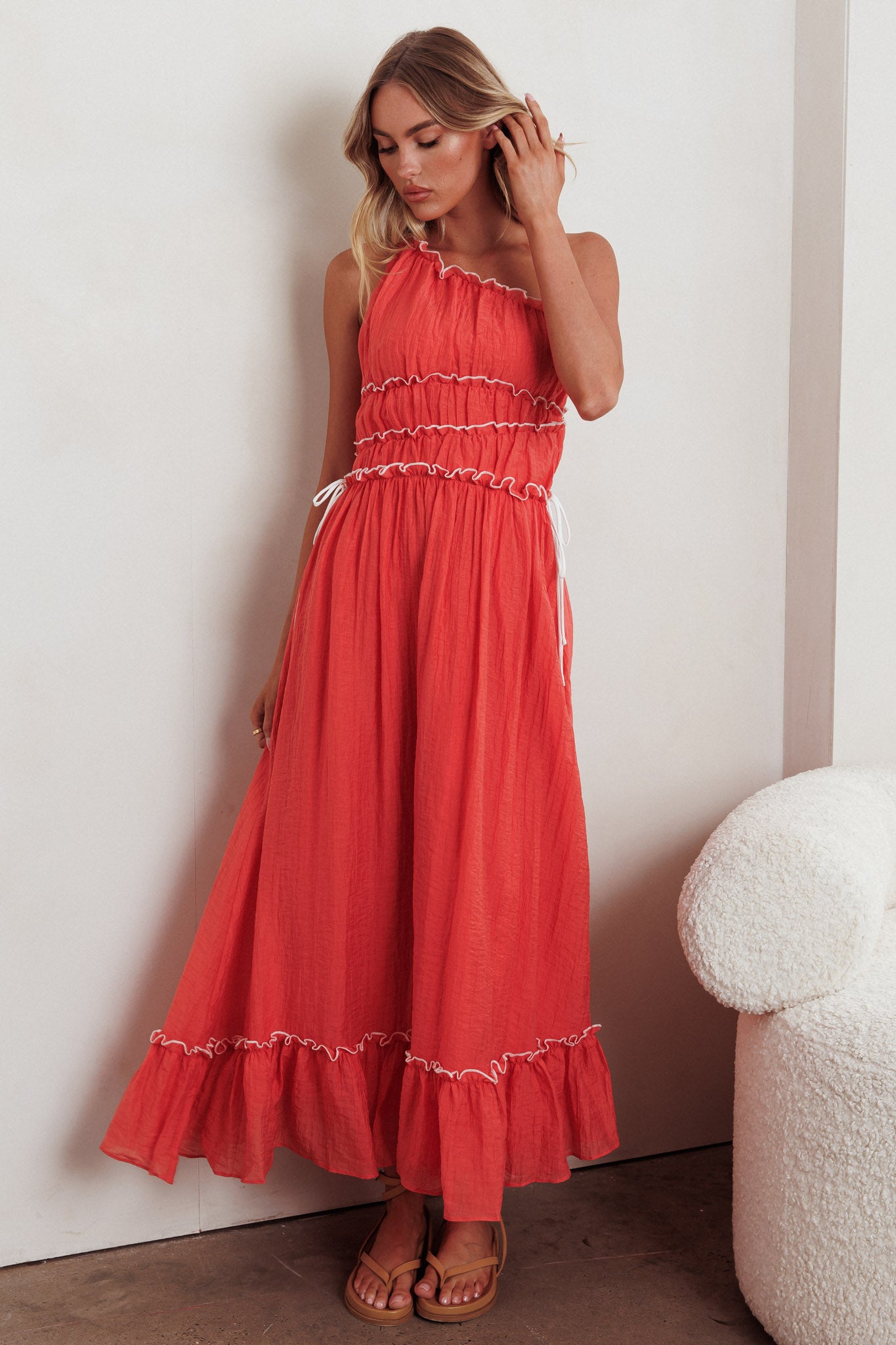 Ballad One-Shoulder Maxi Dress Coral by Selfie Leslie