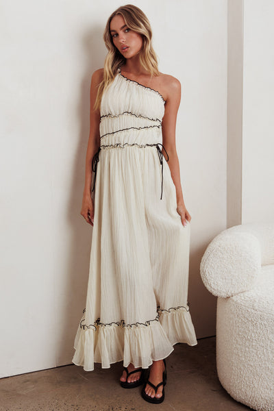 chinese dress ladies Ballad One-Shoulder Maxi Dress Cream– Selfie Leslie