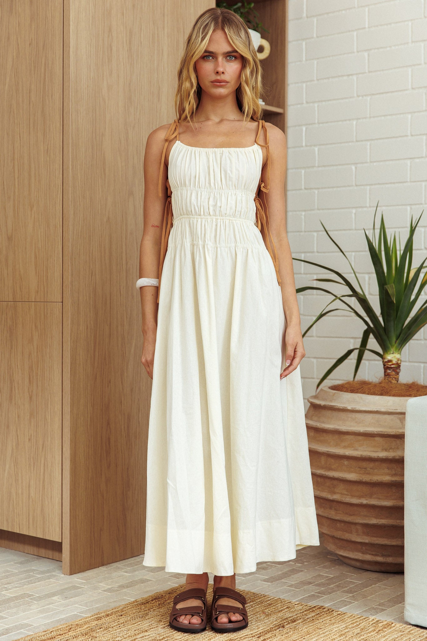 By The Way Side Tie Dress Oat by Selfie Leslie