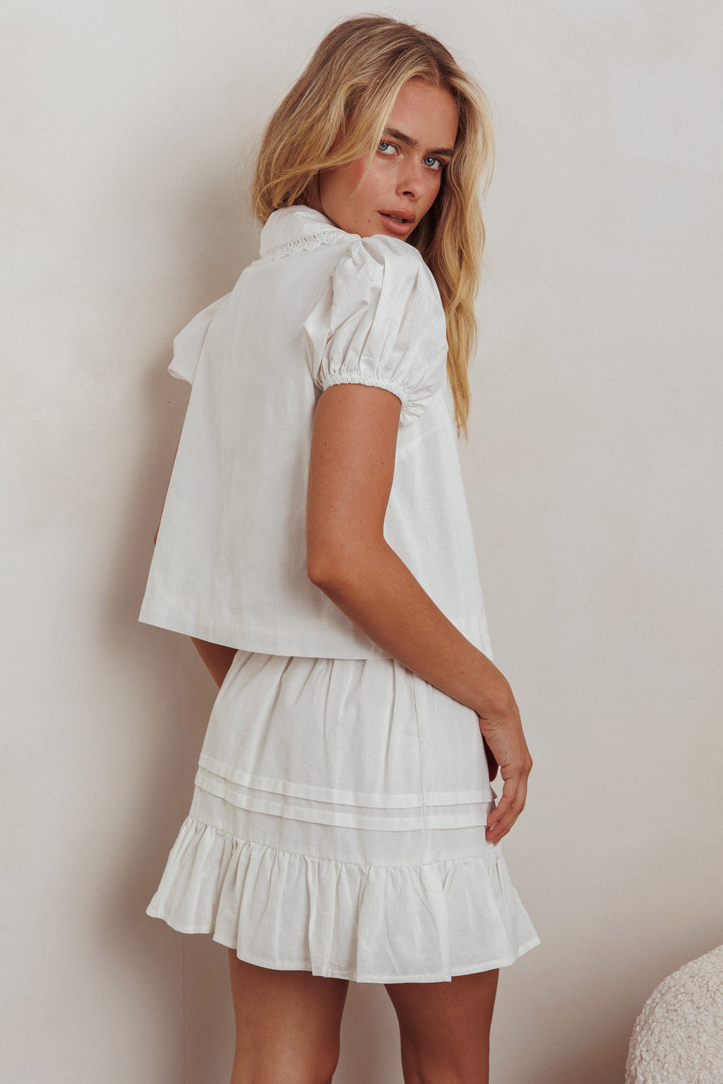 Danessa Frill Hem Pintuck Skirt White by Selfie Leslie