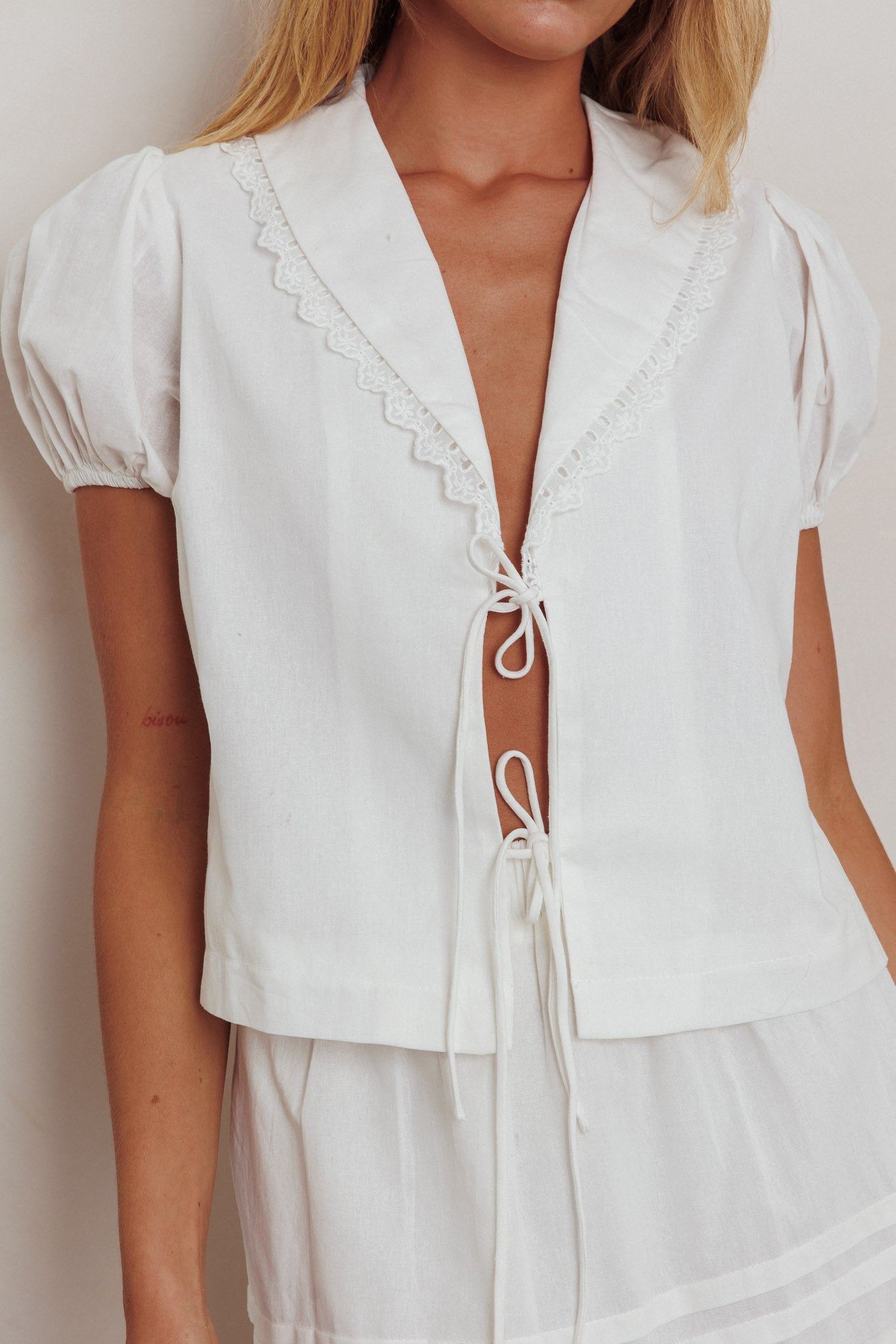 Danessa Tie Front Top White by Selfie Leslie