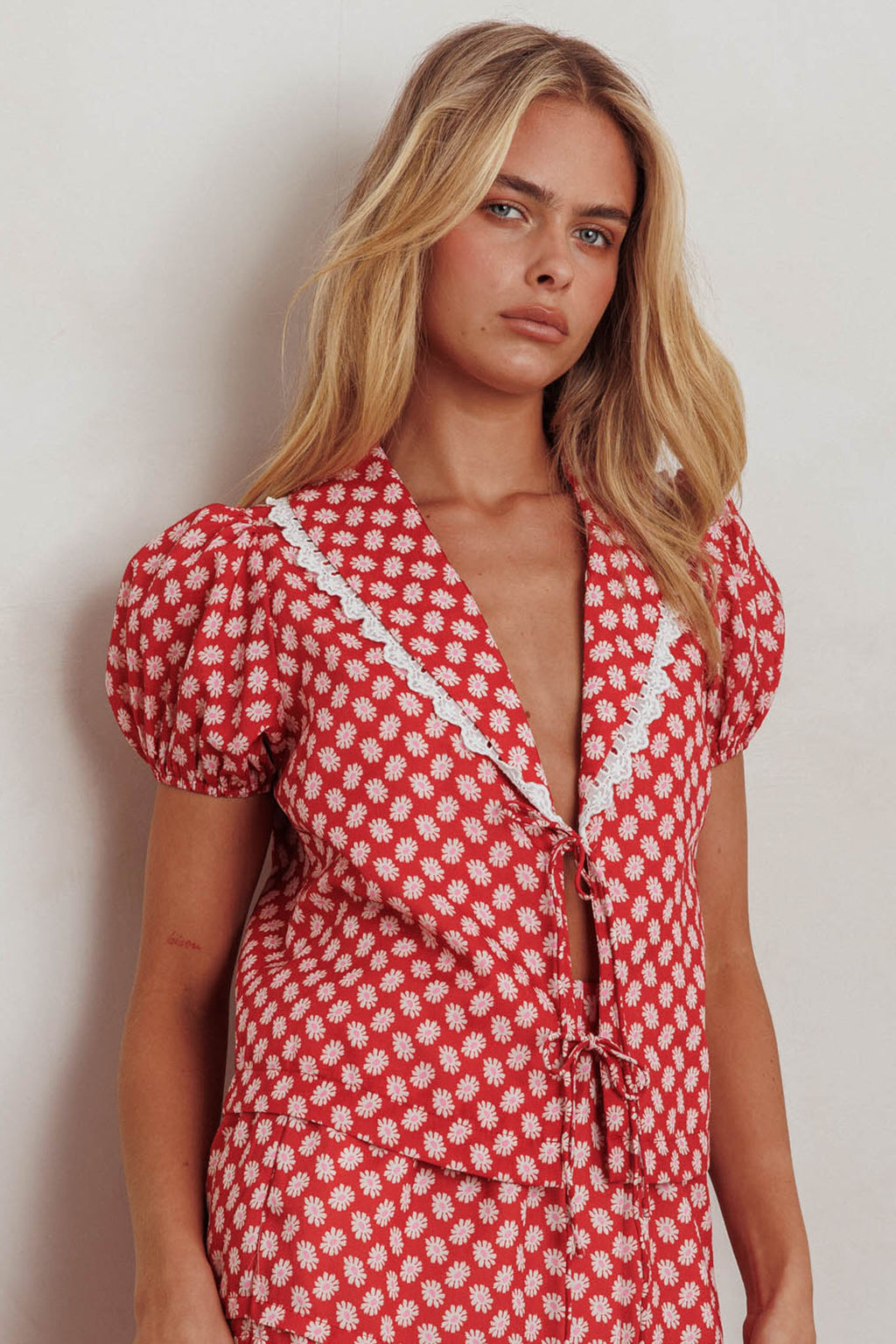 Danessa Tie Front Top Floral Red by Selfie Leslie