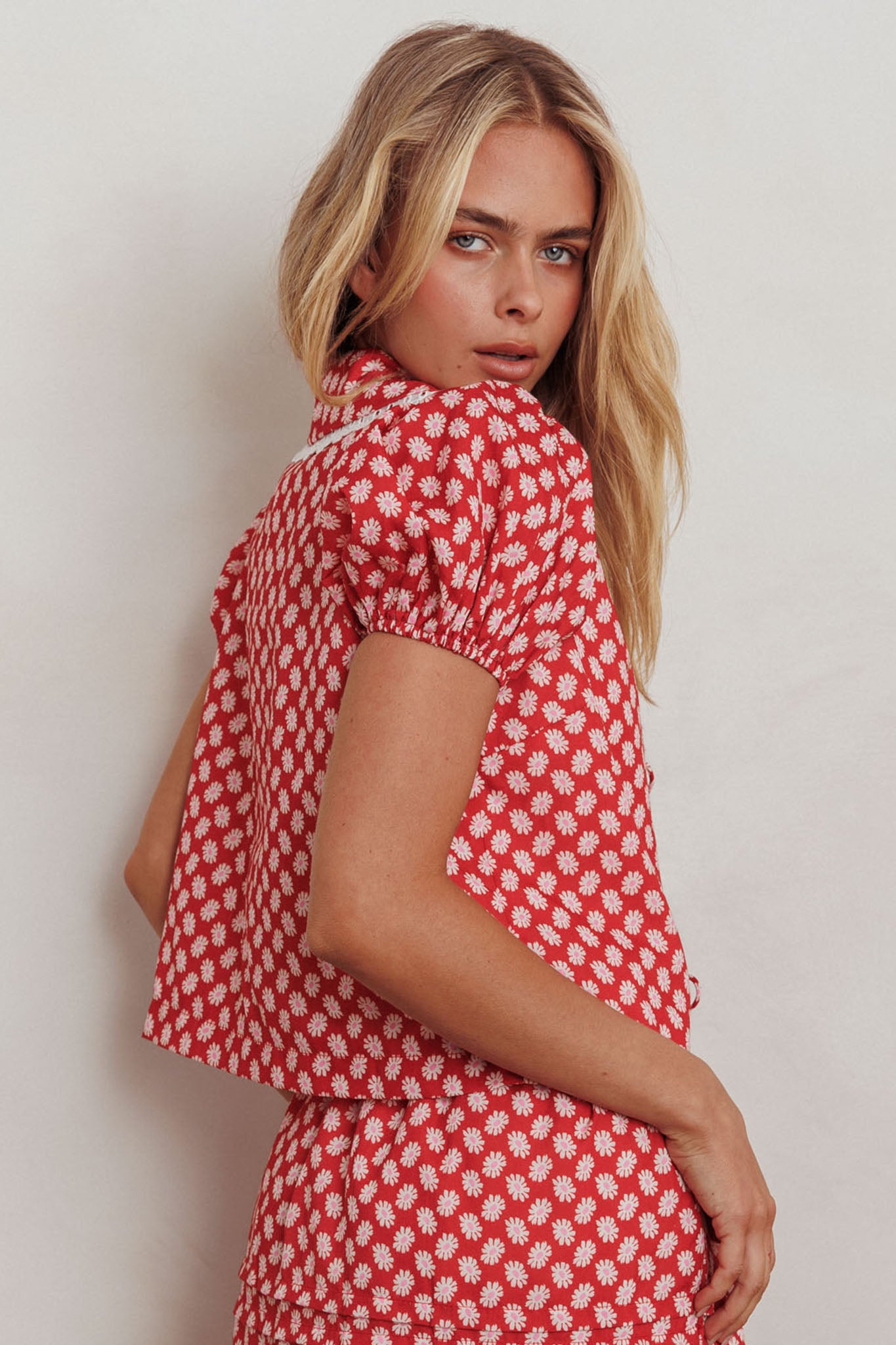 Danessa Tie Front Top Floral Red by Selfie Leslie
