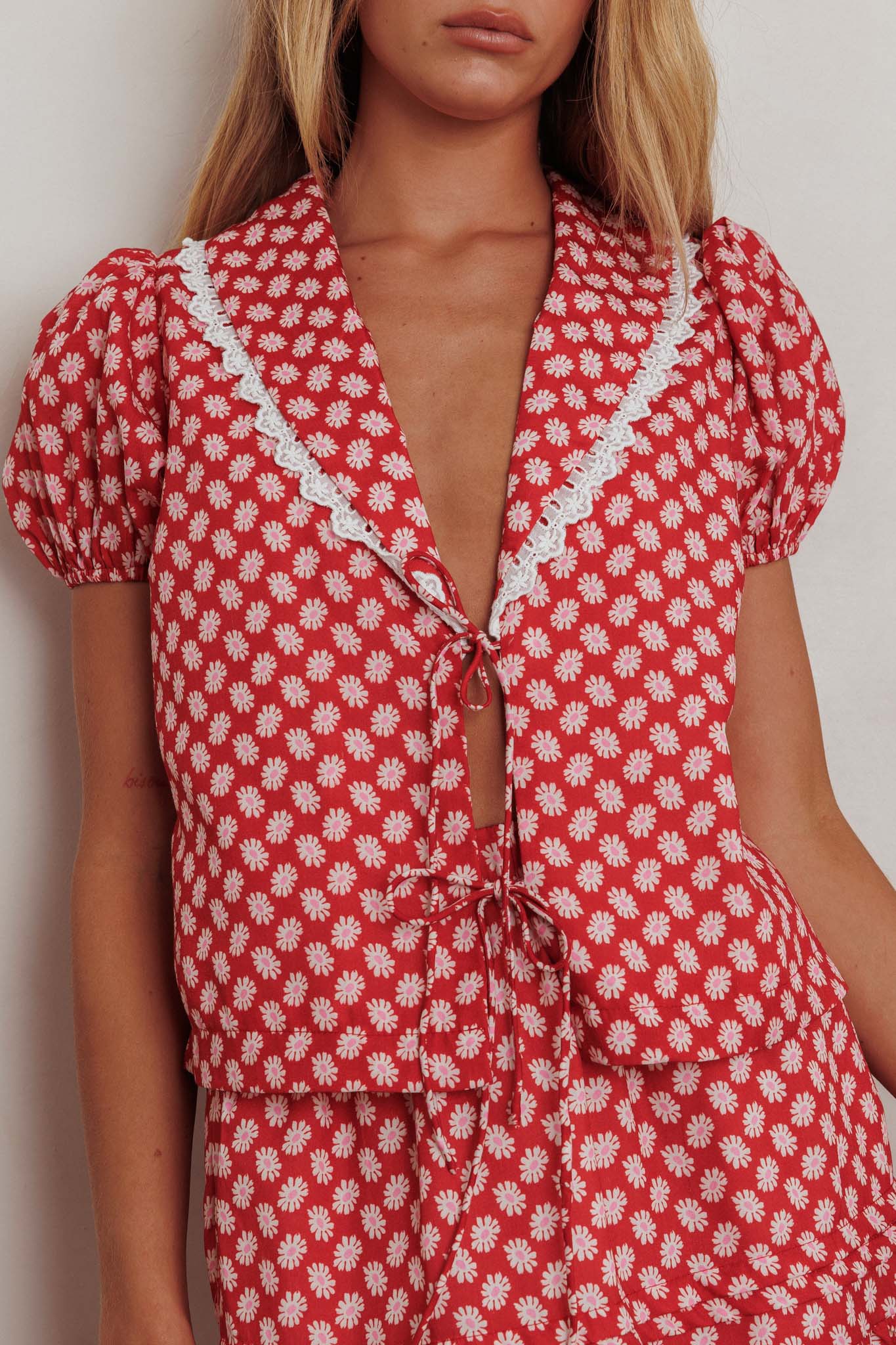 Danessa Tie Front Top Floral Red by Selfie Leslie