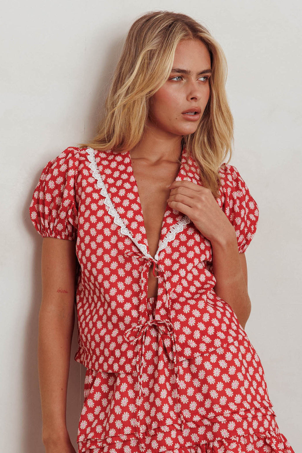 Danessa Tie Front Top Floral Red by Selfie Leslie