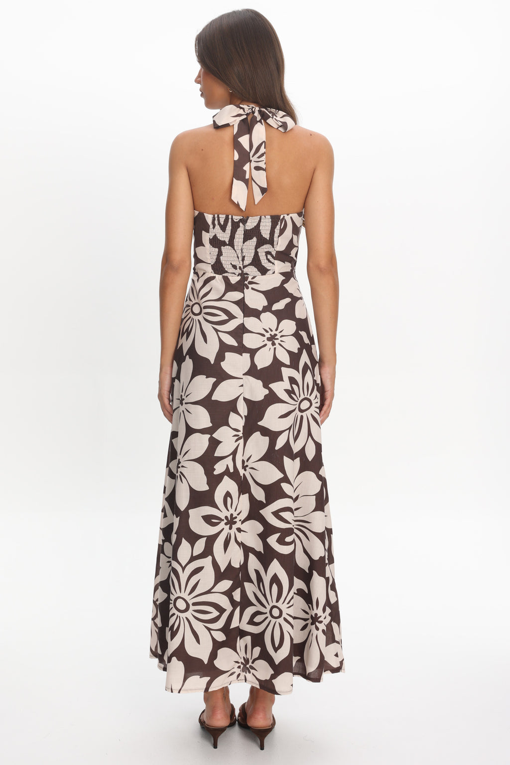 Exhilaration Halterneck Maxi Dress Print Chocolate by Selfie Leslie
