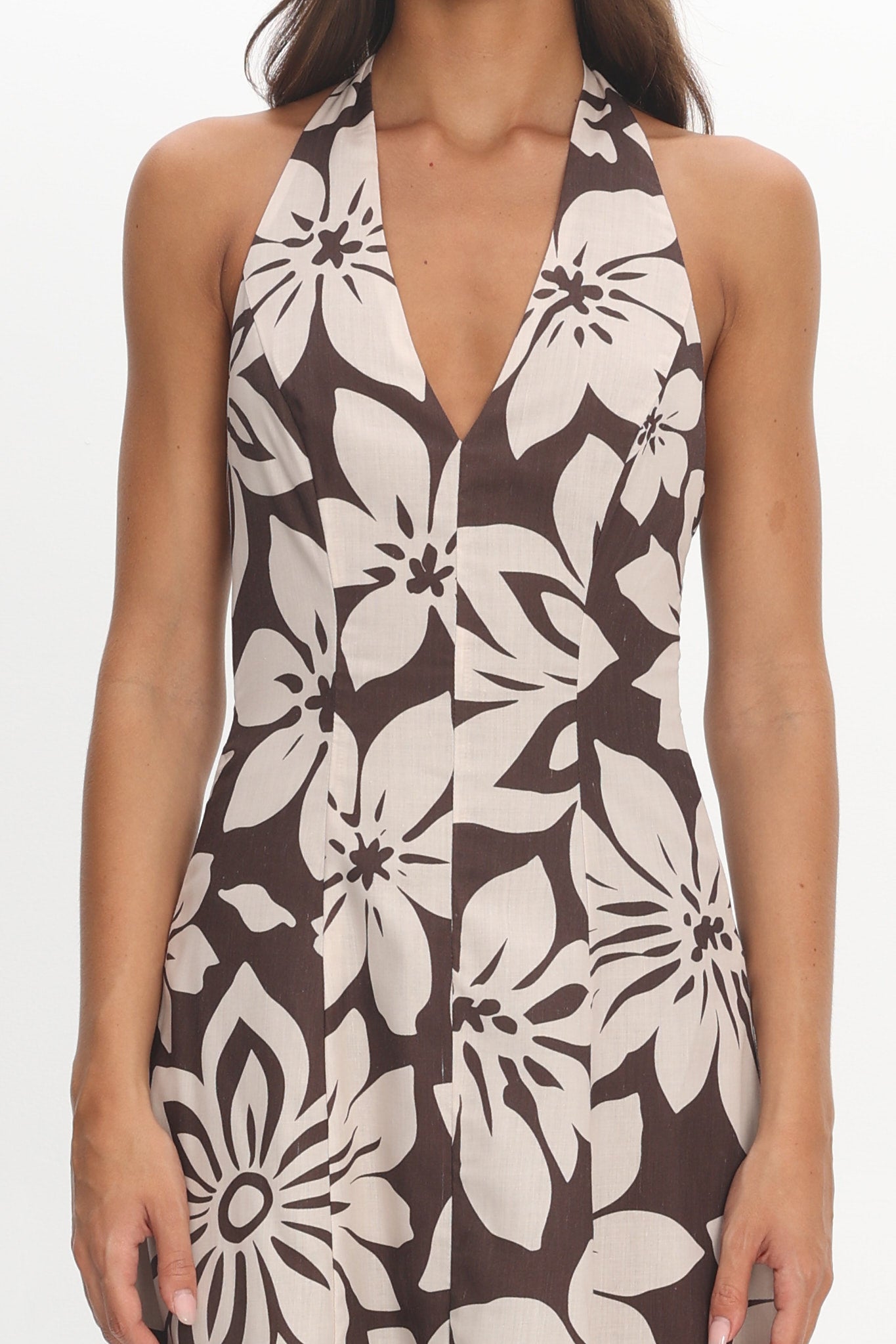 Exhilaration Halterneck Maxi Dress Print Chocolate by Selfie Leslie