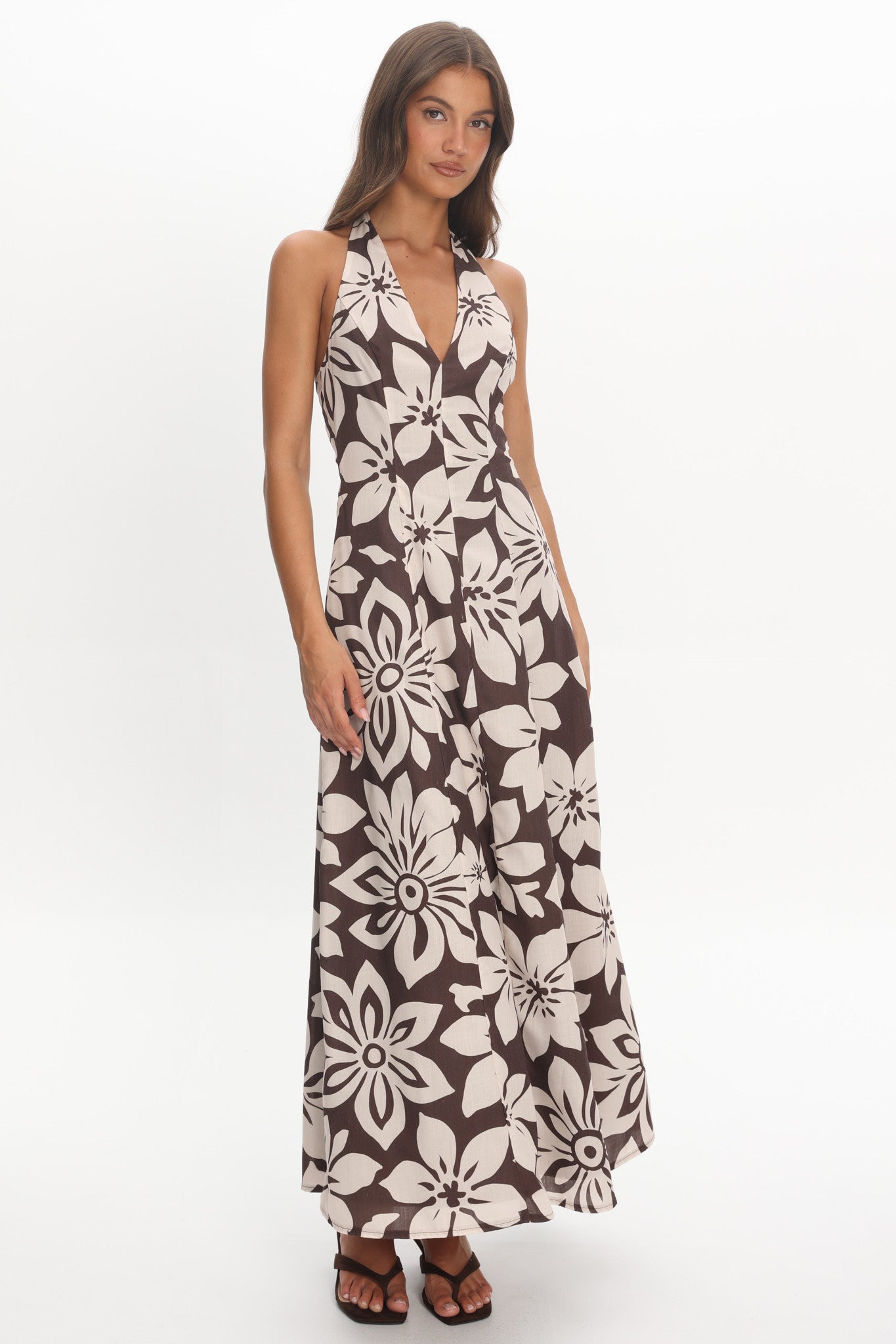 Exhilaration Halterneck Maxi Dress Print Chocolate by Selfie Leslie
