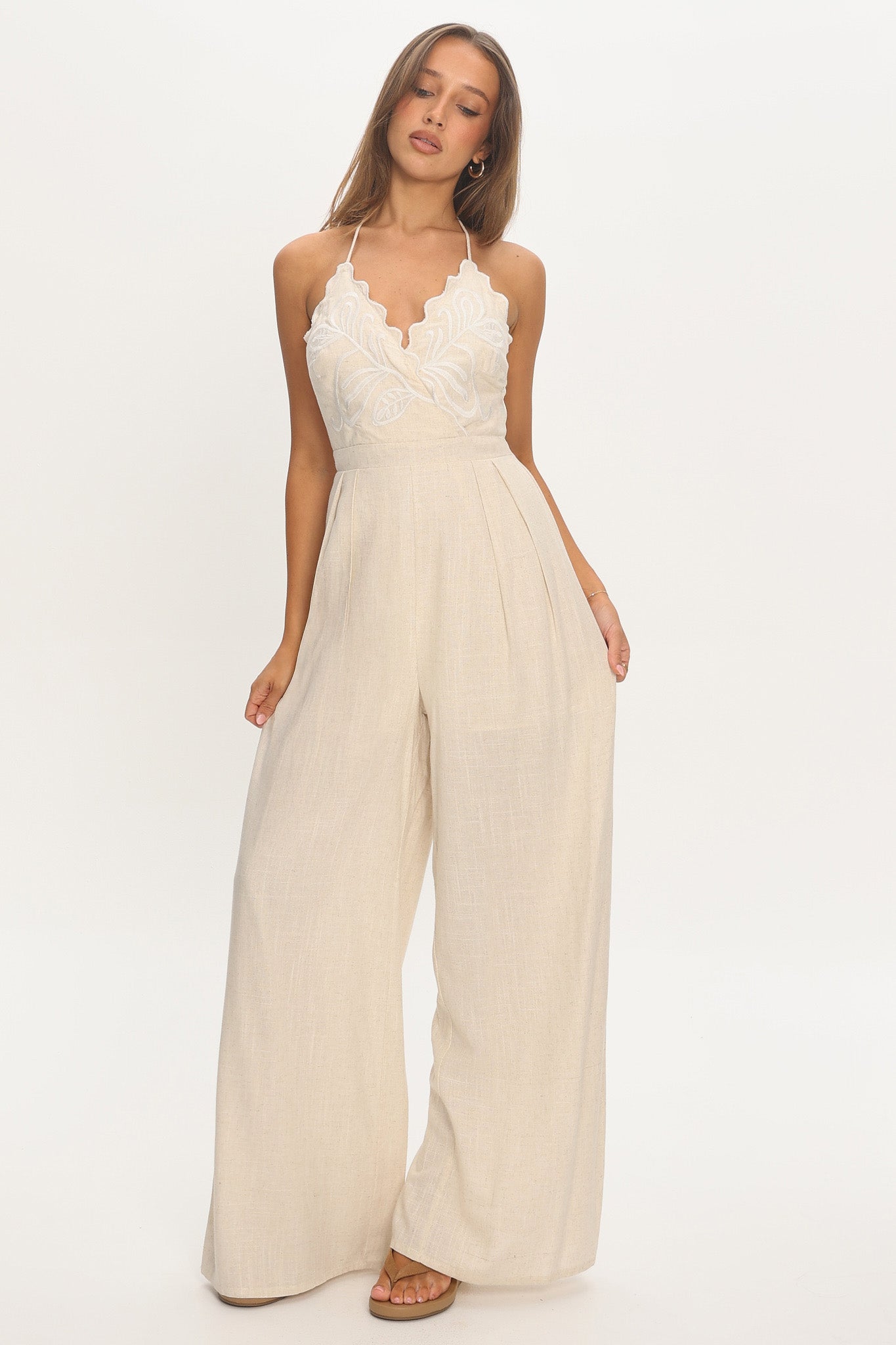 Over loose Jumpsuit アイボリー Mondo Embroidery Bust Jumpsuit Oat | Selfie Leslie