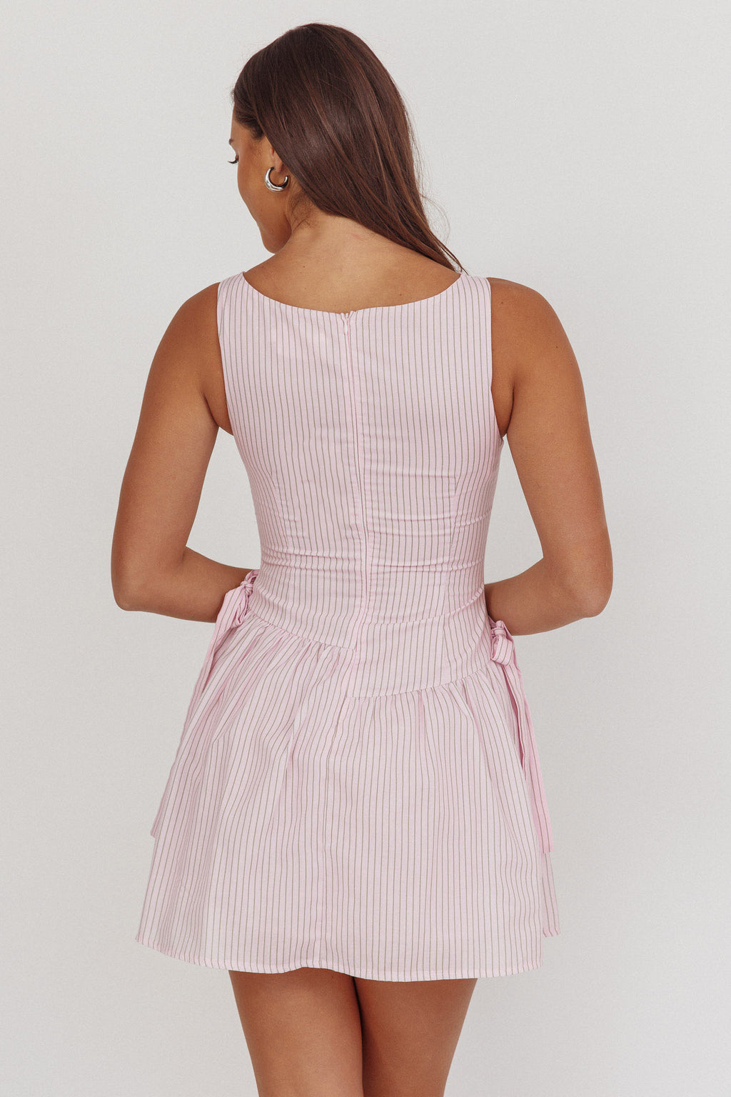 Teely Waist Bows Mini Dress Stripe Blush by Selfie Leslie
