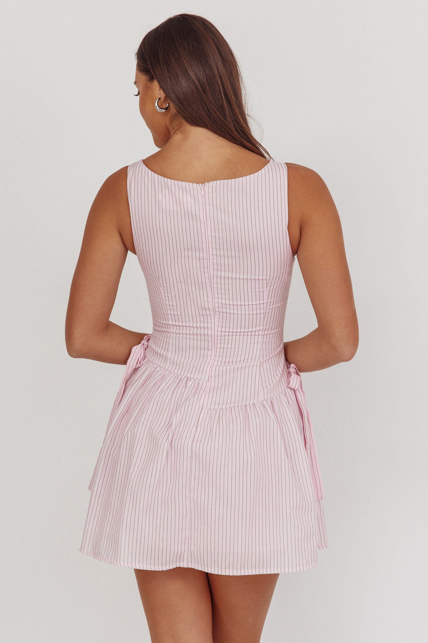Teely Waist Bows Mini Dress Stripe Blush by Selfie Leslie