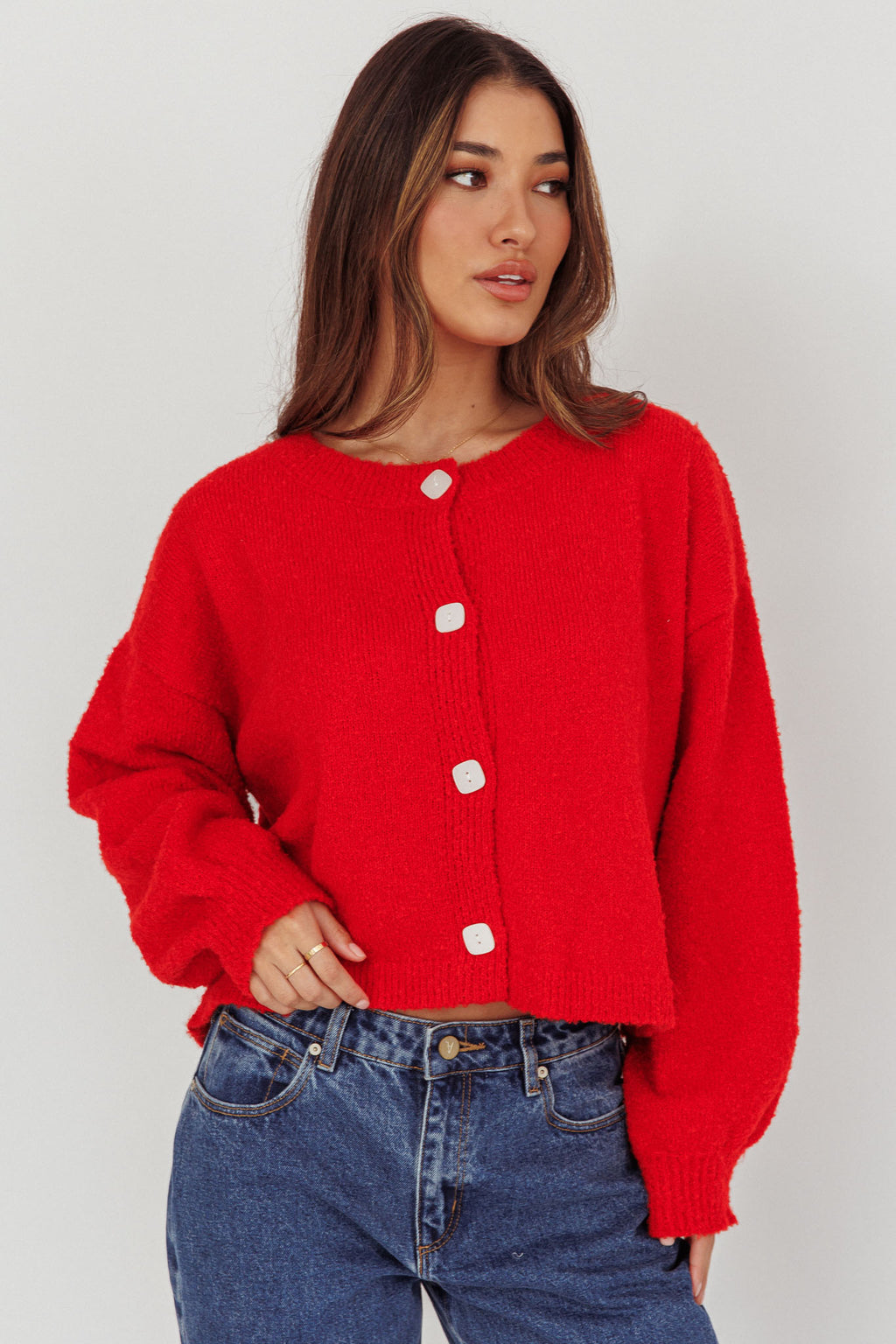 Taking Notes Button Front Cardigan Red by Selfie Leslie