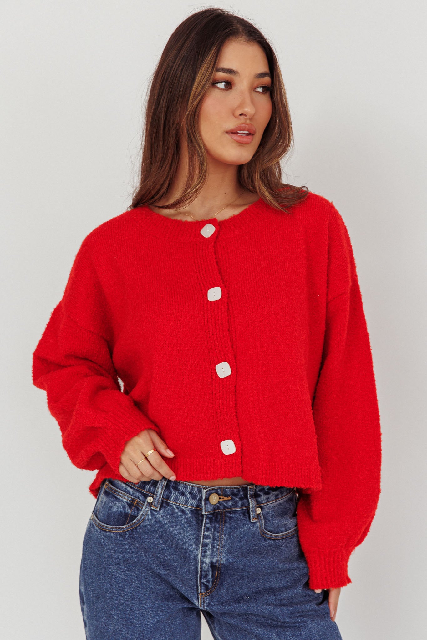 Taking Notes Button Front Cardigan Red by Selfie Leslie