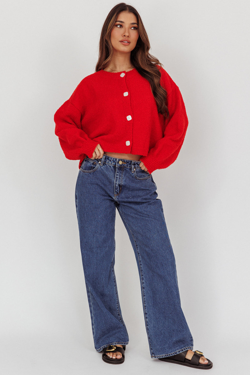 Taking Notes Button Front Cardigan Red by Selfie Leslie