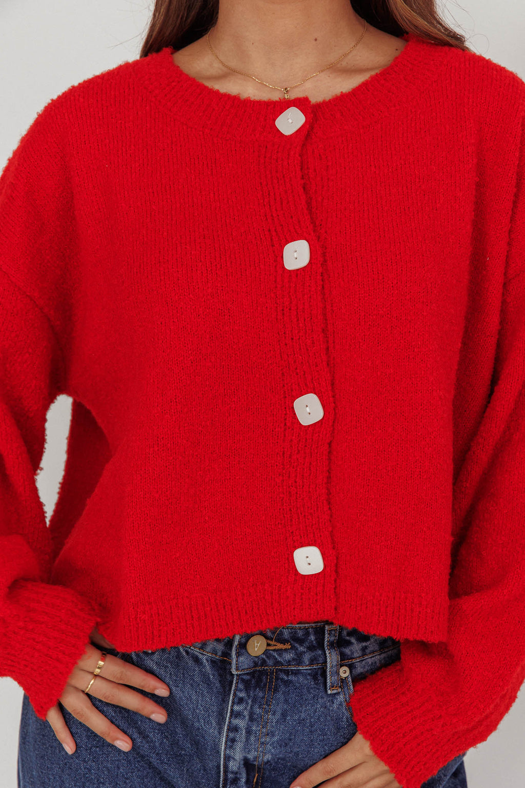 Taking Notes Button Front Cardigan Red by Selfie Leslie