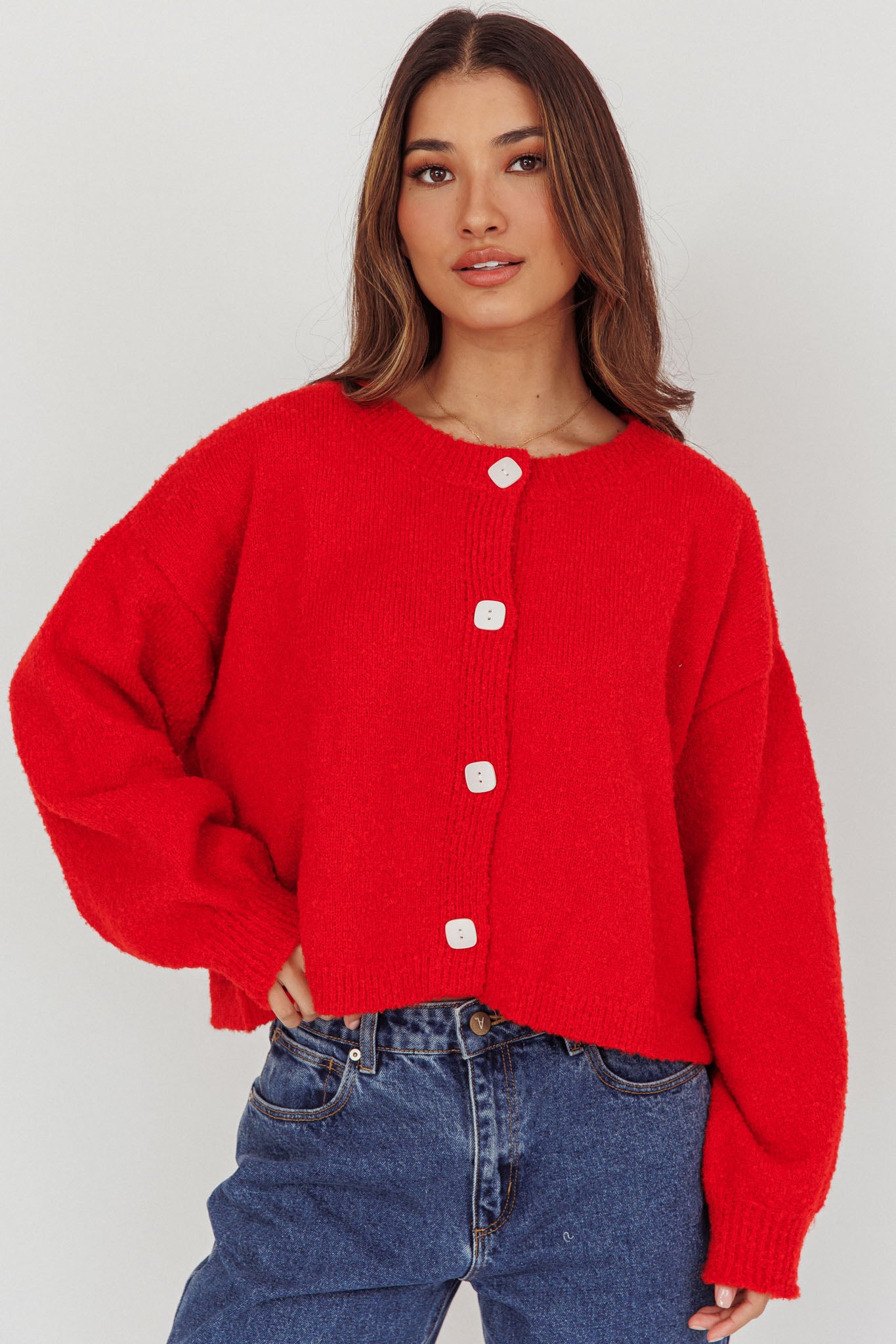 Taking Notes Button Front Cardigan Red by Selfie Leslie