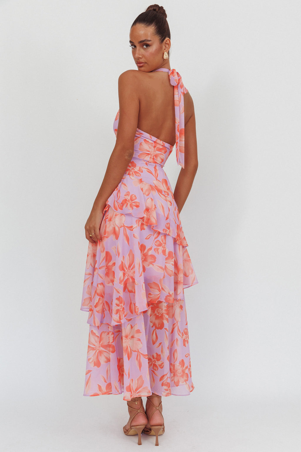 Aura Points Halterneck Cut-Out Maxi Dress Floral Lilac by Selfie Leslie
