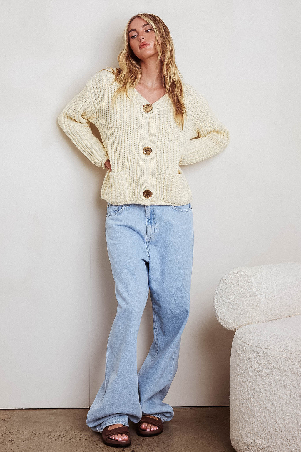 Cindie Chunky Knit Cardigan Butter by Selfie Leslie