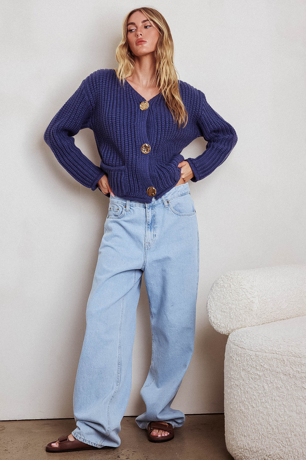 Cindie Chunky Knit Cardigan Navy by Selfie Leslie