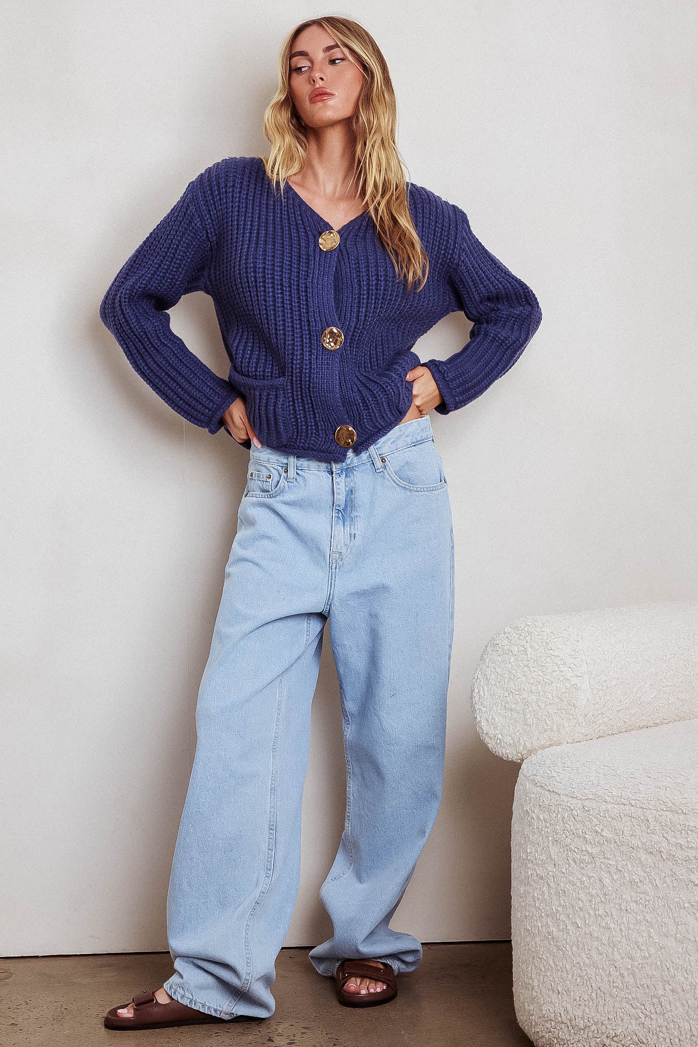 Cindie Chunky Knit Cardigan Navy by Selfie Leslie