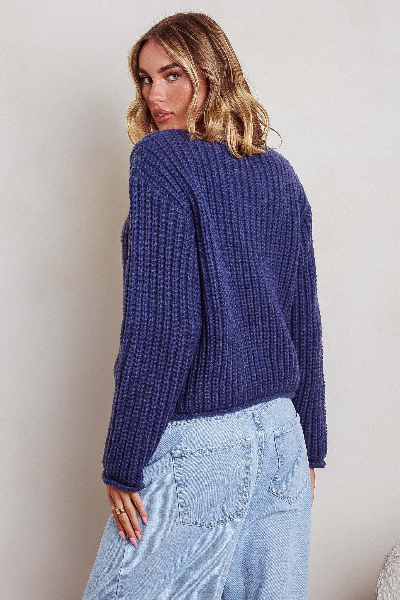 Cindie Chunky Knit Cardigan Navy by Selfie Leslie