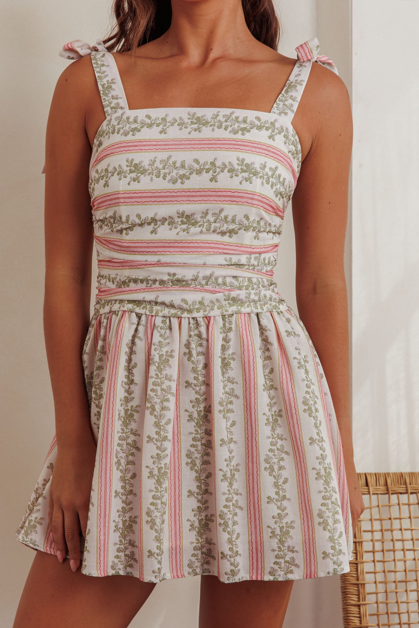 Bestie Tied Shoulder Mini Dress Floral Green by Selfie Leslie