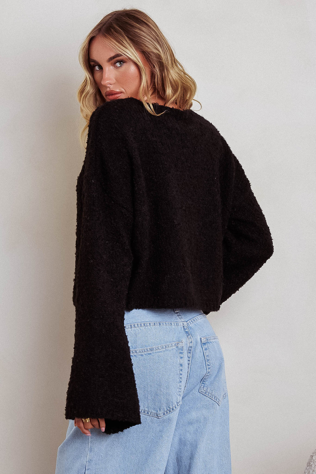 Strasbourg Flared Cuff Drop Shoulder Sweater Black by Selfie Leslie