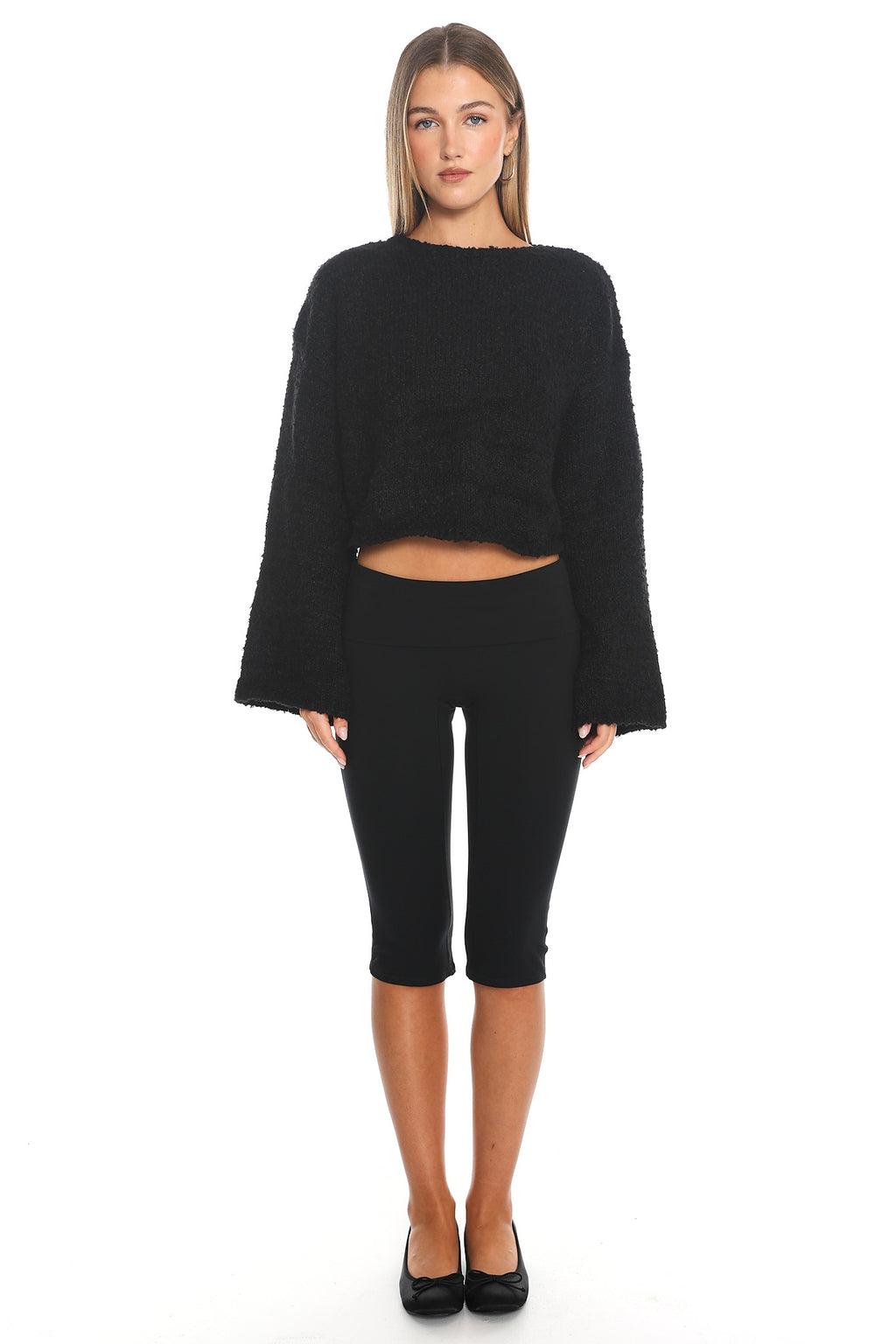 Strasbourg Flared Cuff Drop Shoulder Sweater Black by Selfie Leslie